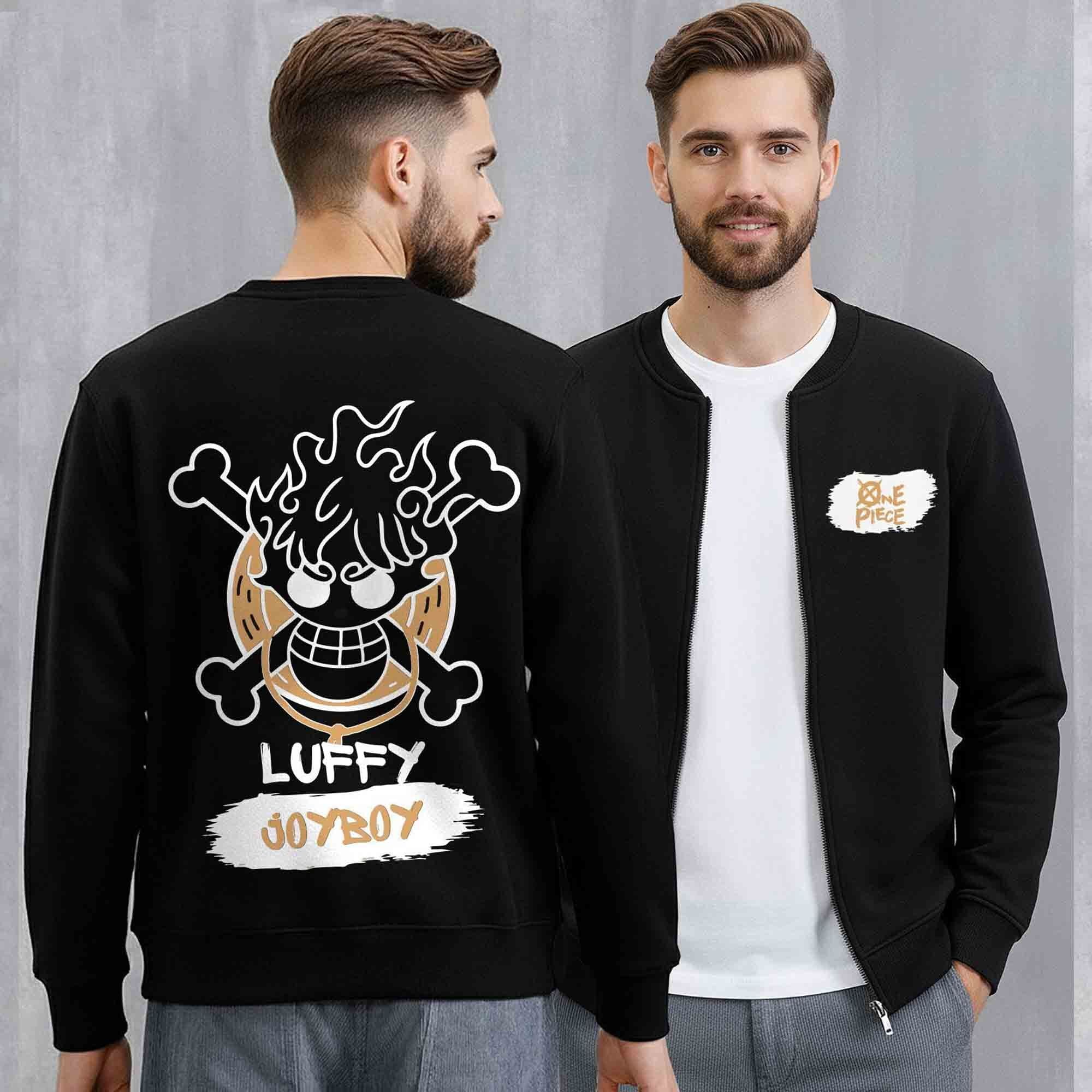 Mens Trendy Anime Design Printed Round Neck Jacket Black