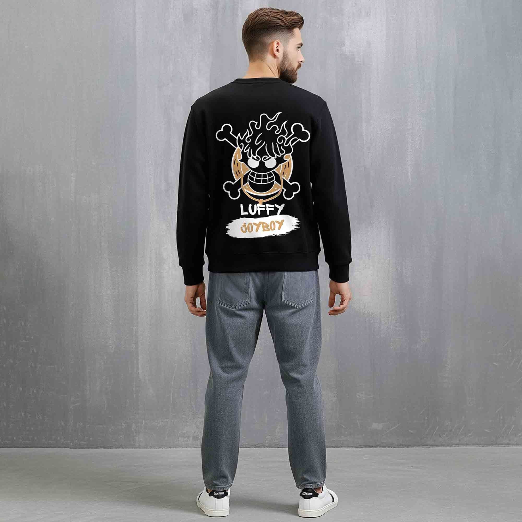 Mens Trendy Anime Design Printed Round Neck Jacket Black
