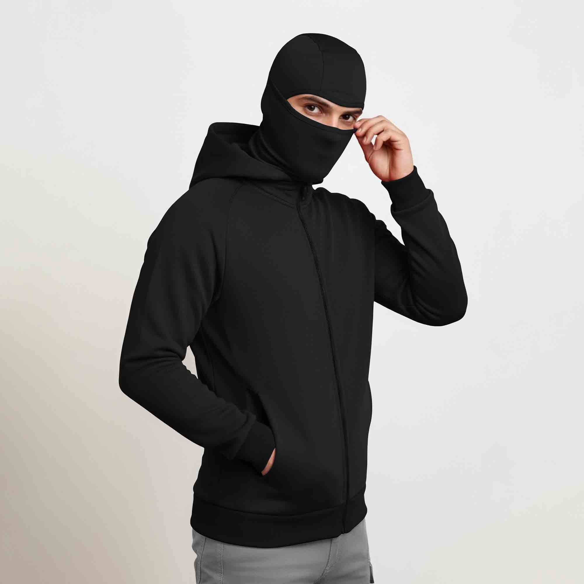 Mens Winter Full Mask Warm Zip-Up Hooded Jacket Black