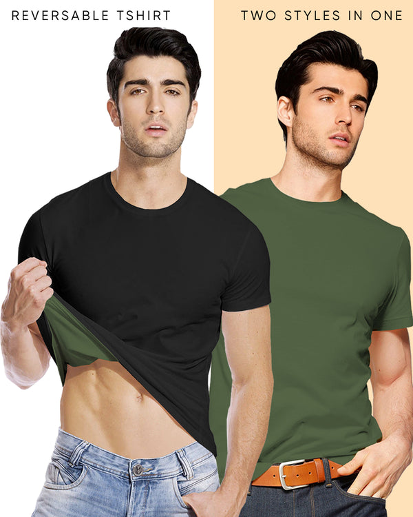 reversible olive green and black half sleeve tshirt for men