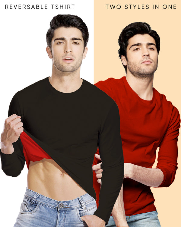 red and black full sleeve reversible tshirt for men