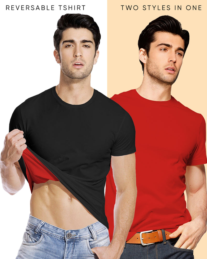 reversible or double side red and black tshirt for men 
