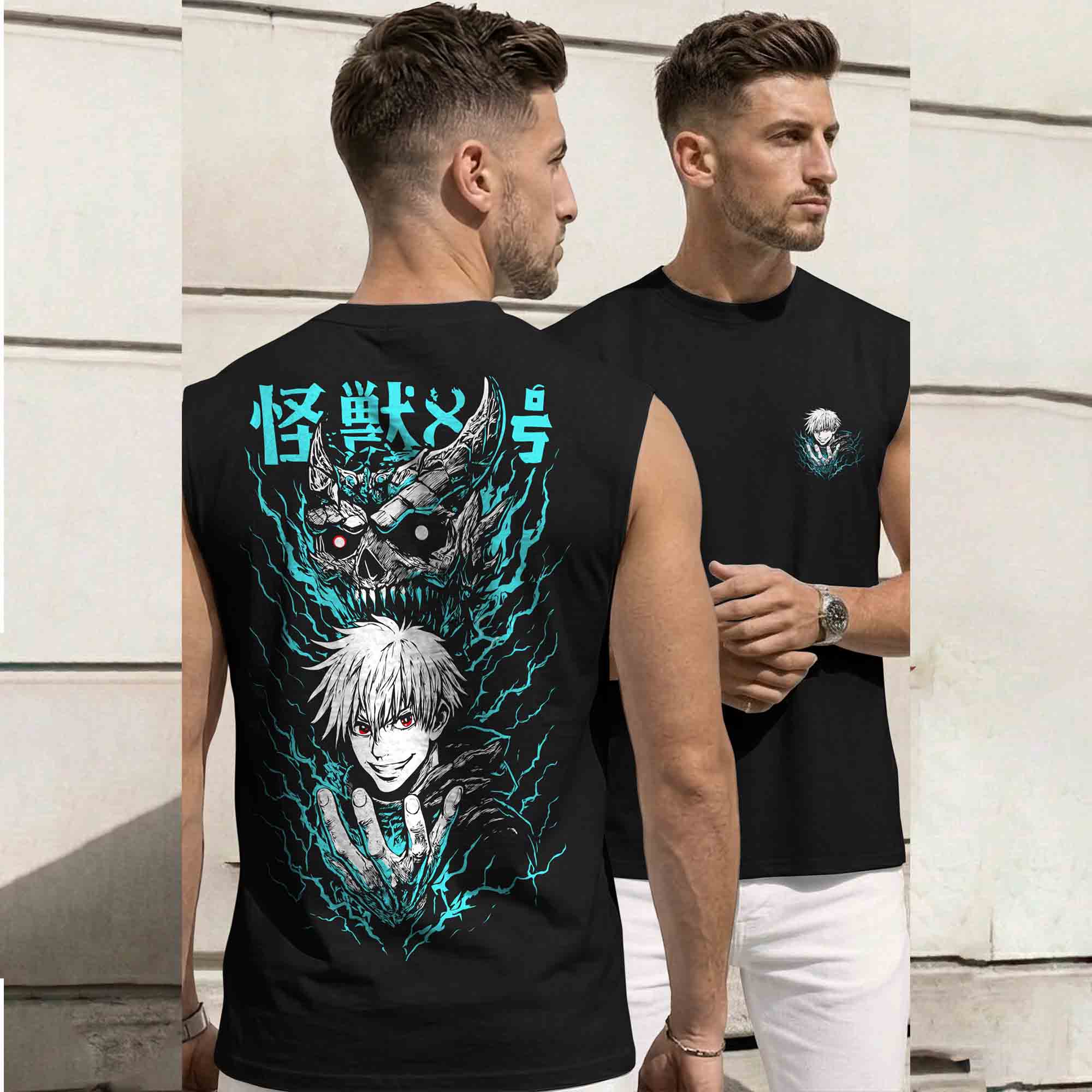 Men Back Printed Round Neck Vest Black