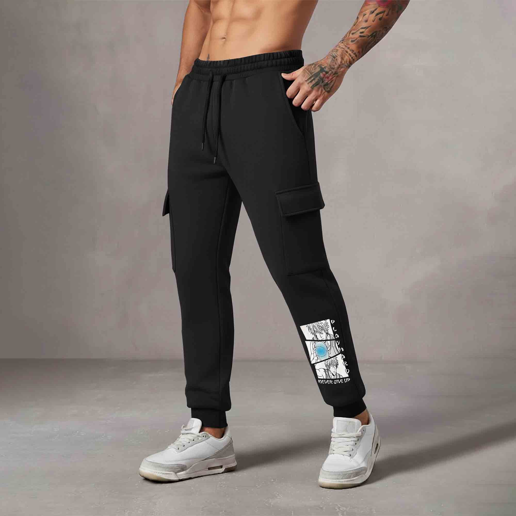 Mens Anime Printed 4 Pockets Cargo Jogger Black