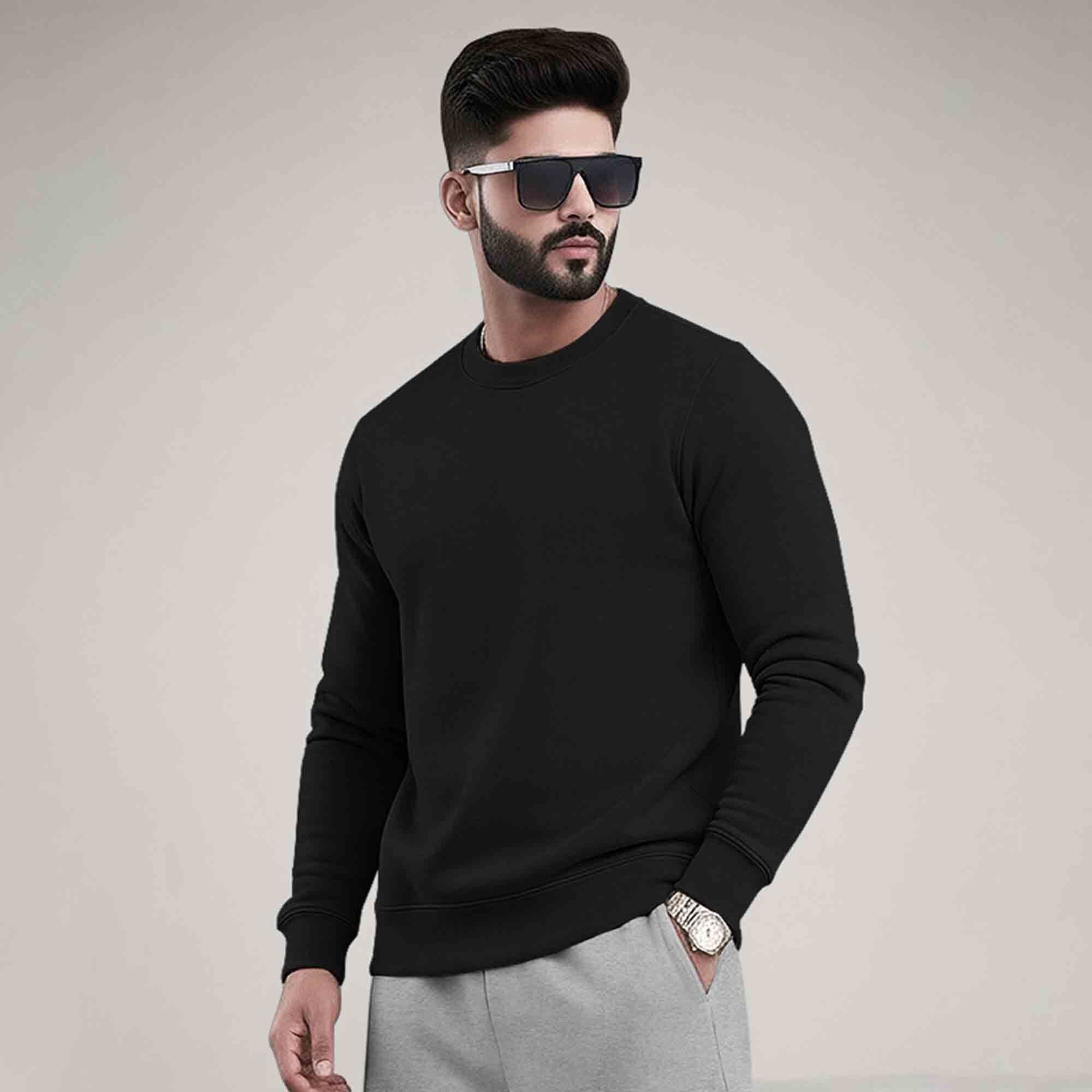MEN PLAIN REGULAR FIT ROUND NECK CASUAL SWEATSHIRTS - 7 COLORS
