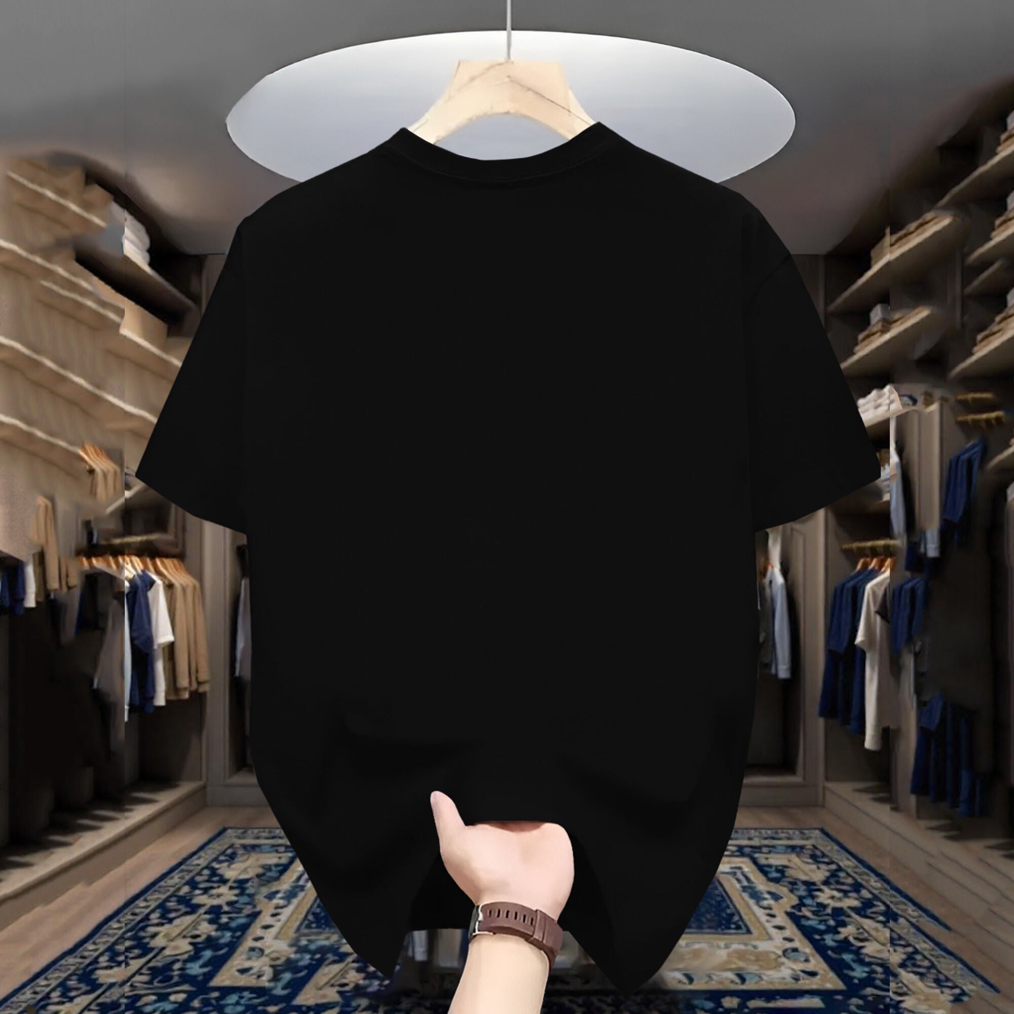 Hi Printed Half Sleeve Round Neck Black Tshirt