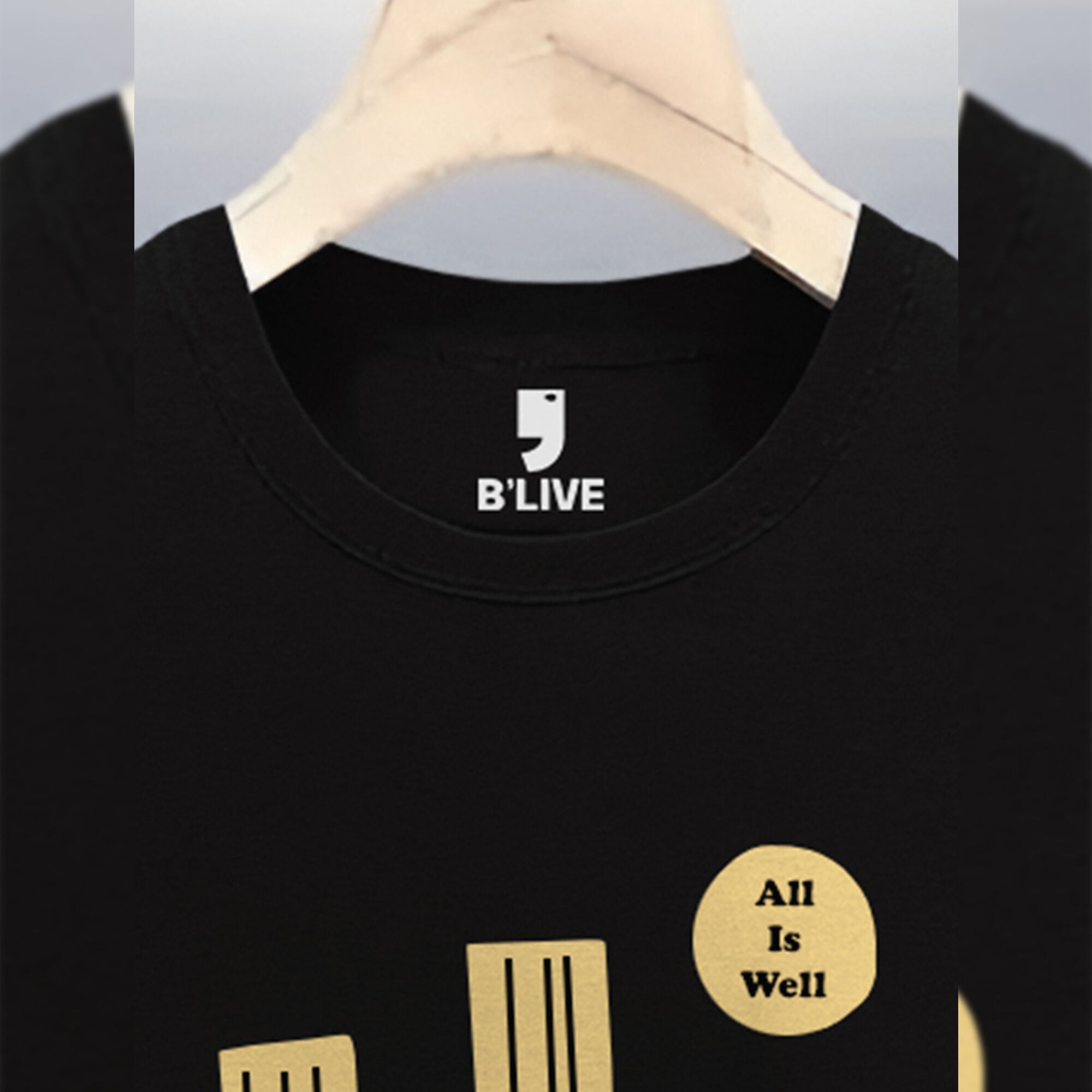 Hi Printed Half Sleeve Round Neck Black Tshirt