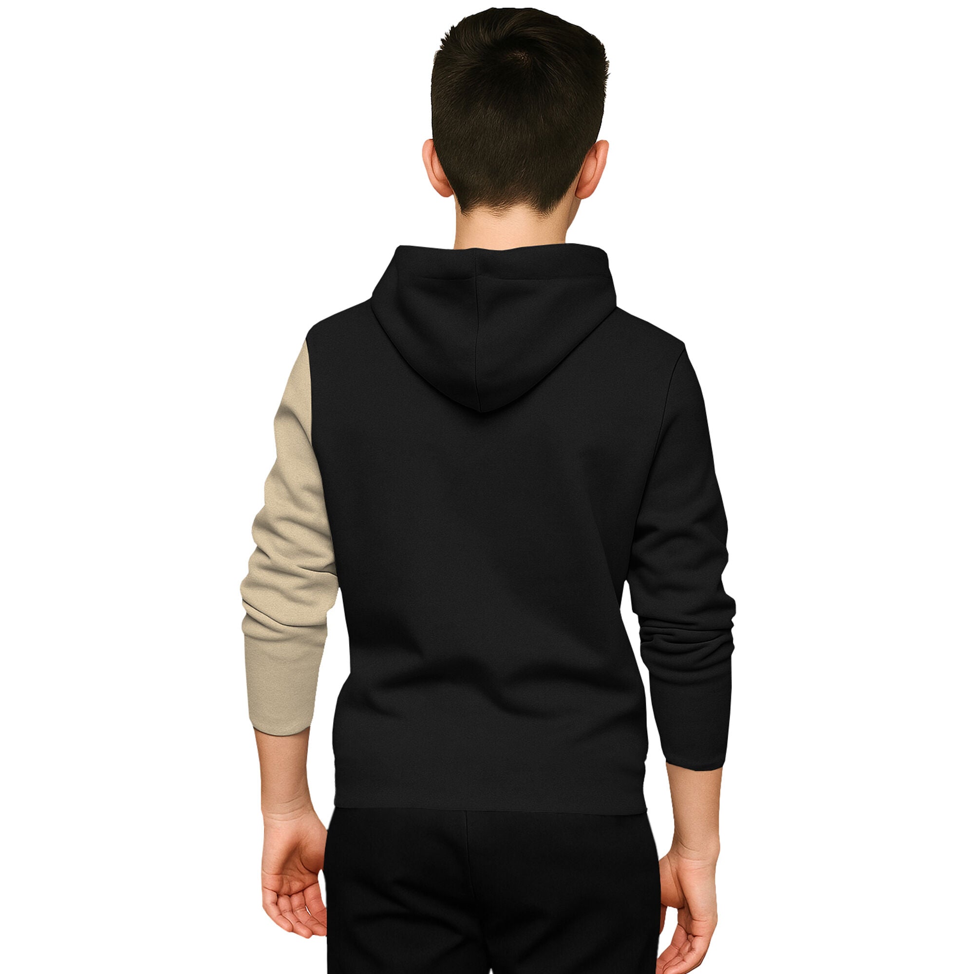 Boys Full Sleeve Hooded Dual Color T-shirt Black & Beige