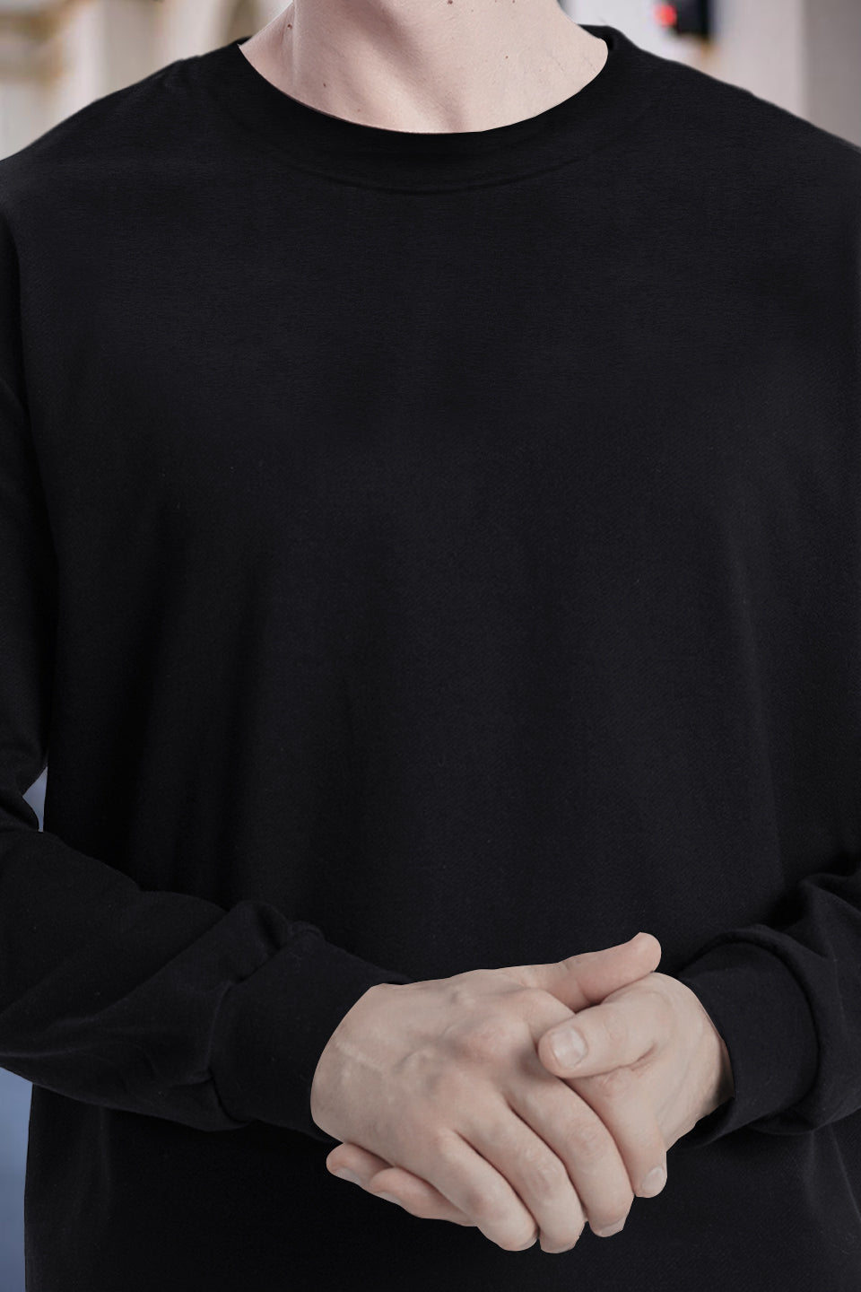 Mens Full Sleeve Round Neck Black T-shirt