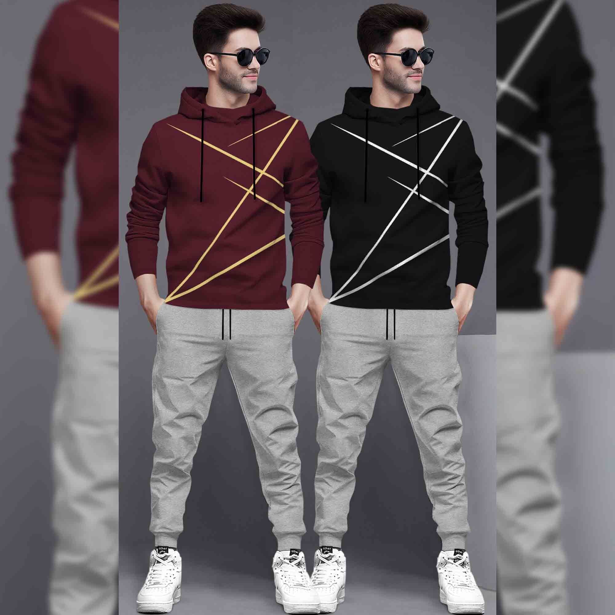 (Pack Of 2) Printed Tracksuit For Men Maroon & Black