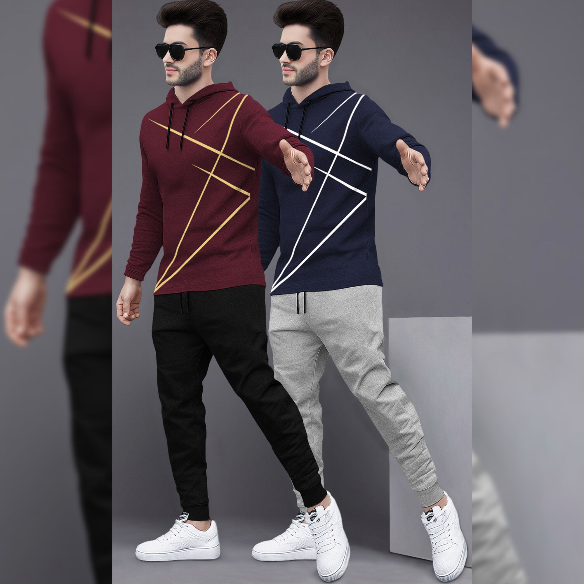 (Pack Of 2) Printed Tracksuit For Men Maroon & Navyblue