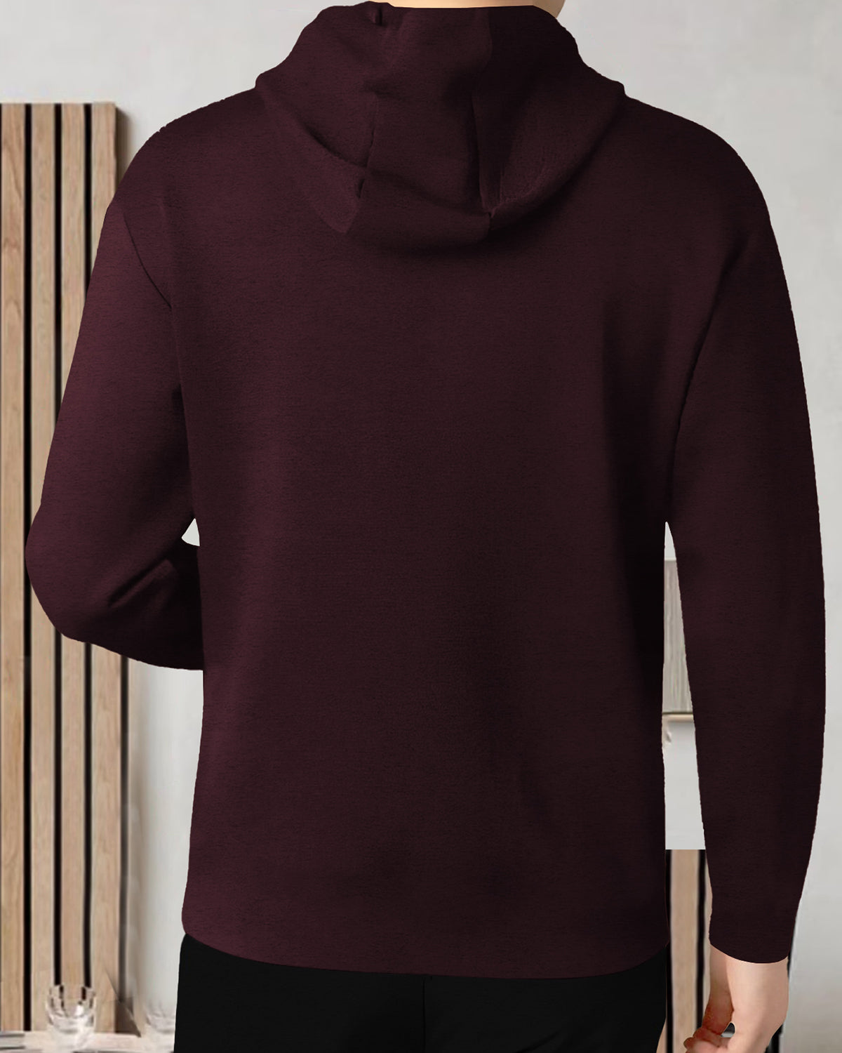 Mens Full Sleeve Hooded Neck Printed T-shirt Maroon