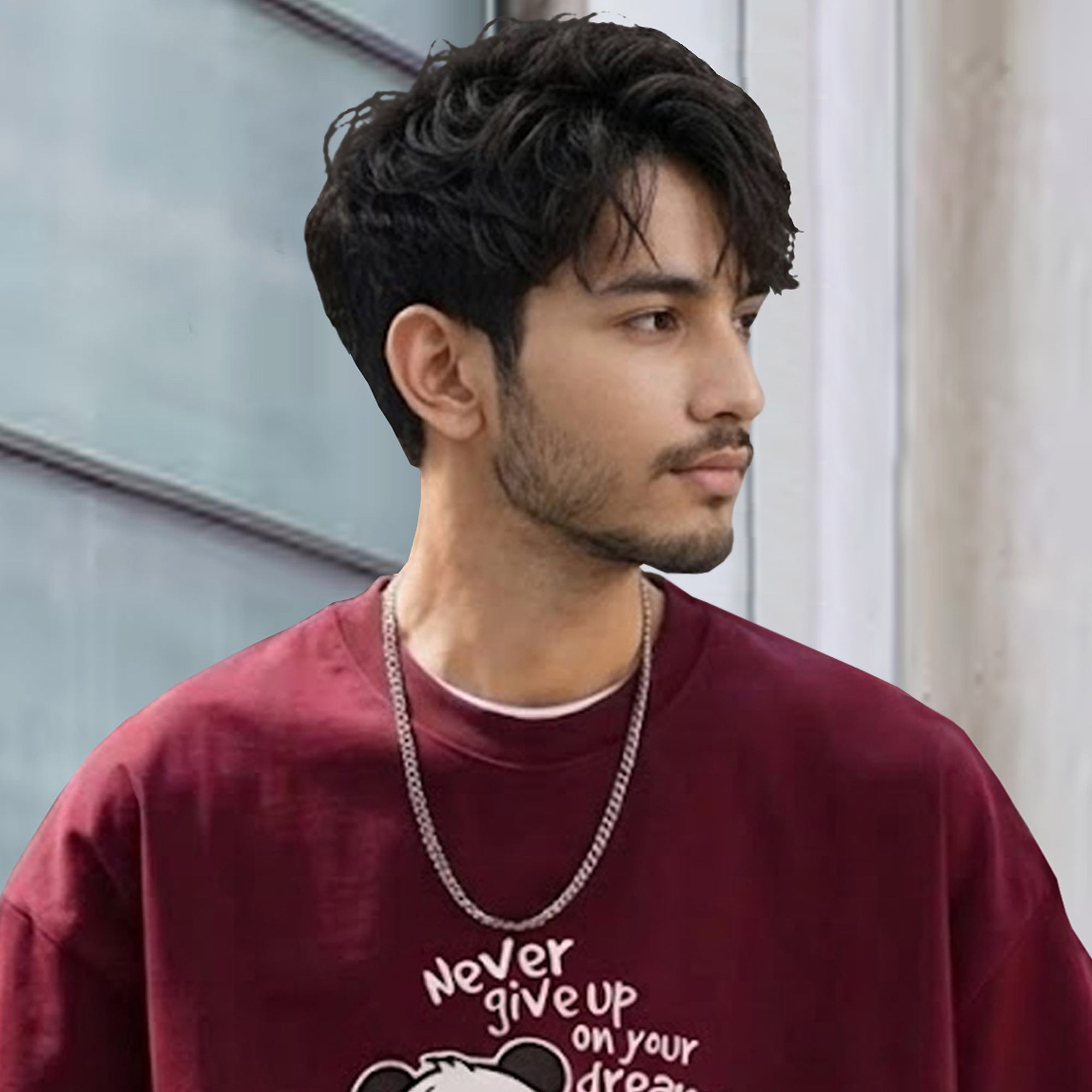 Mens Loose Fit Graphic T-Shirt with Cute Panda Print Brown
