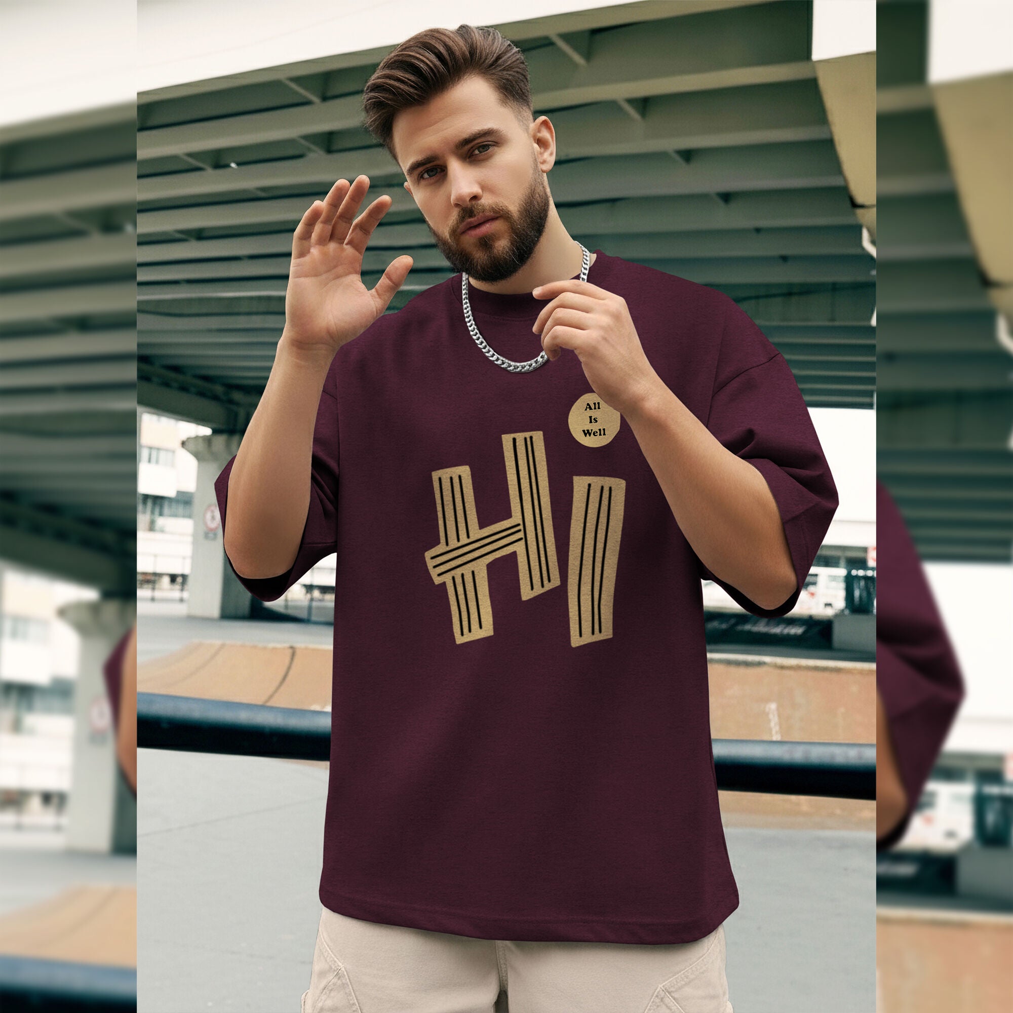 Mens Loose Fit Baggy T-shirt Maroon