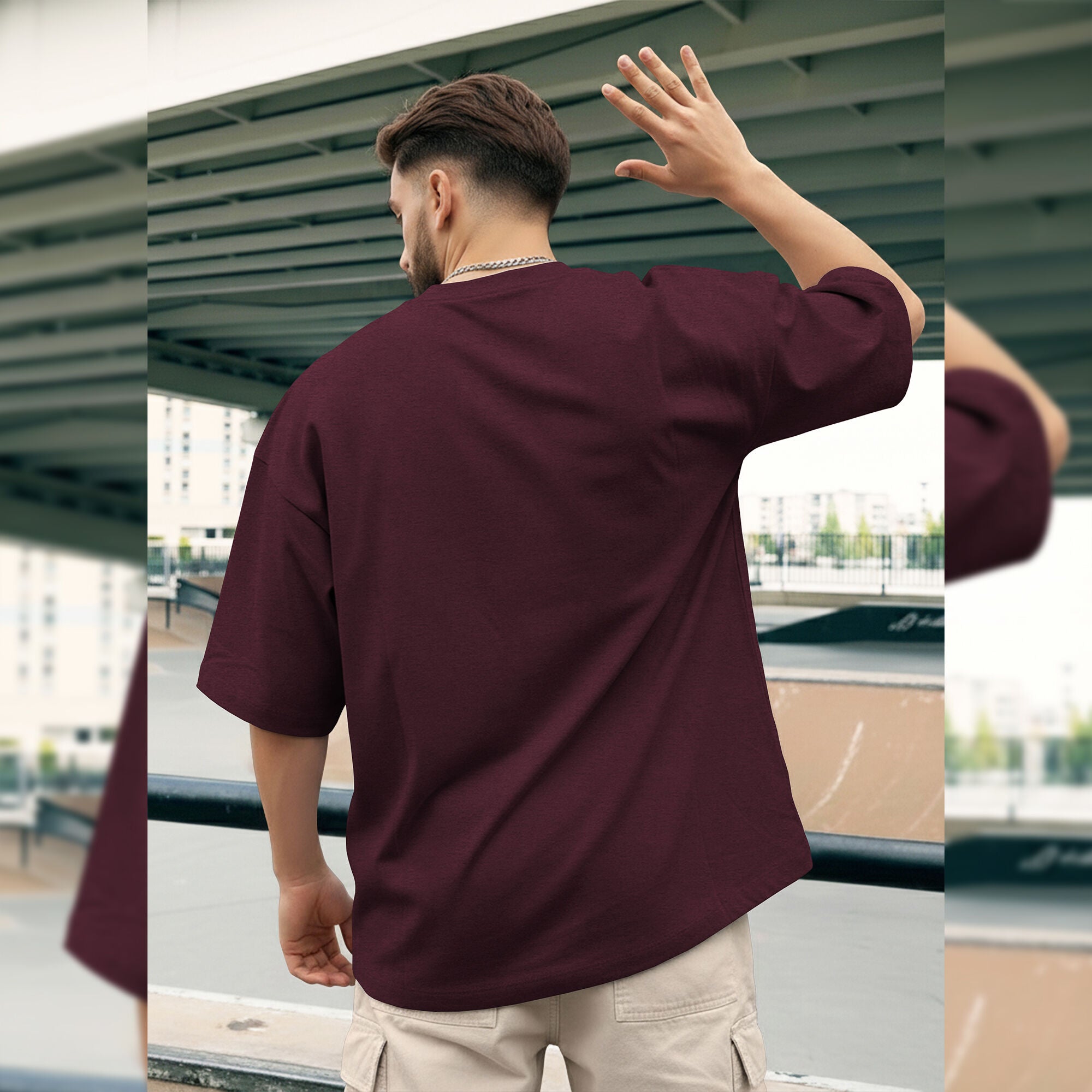 Hi Printed Drop Shoulder Maroon Tshirt