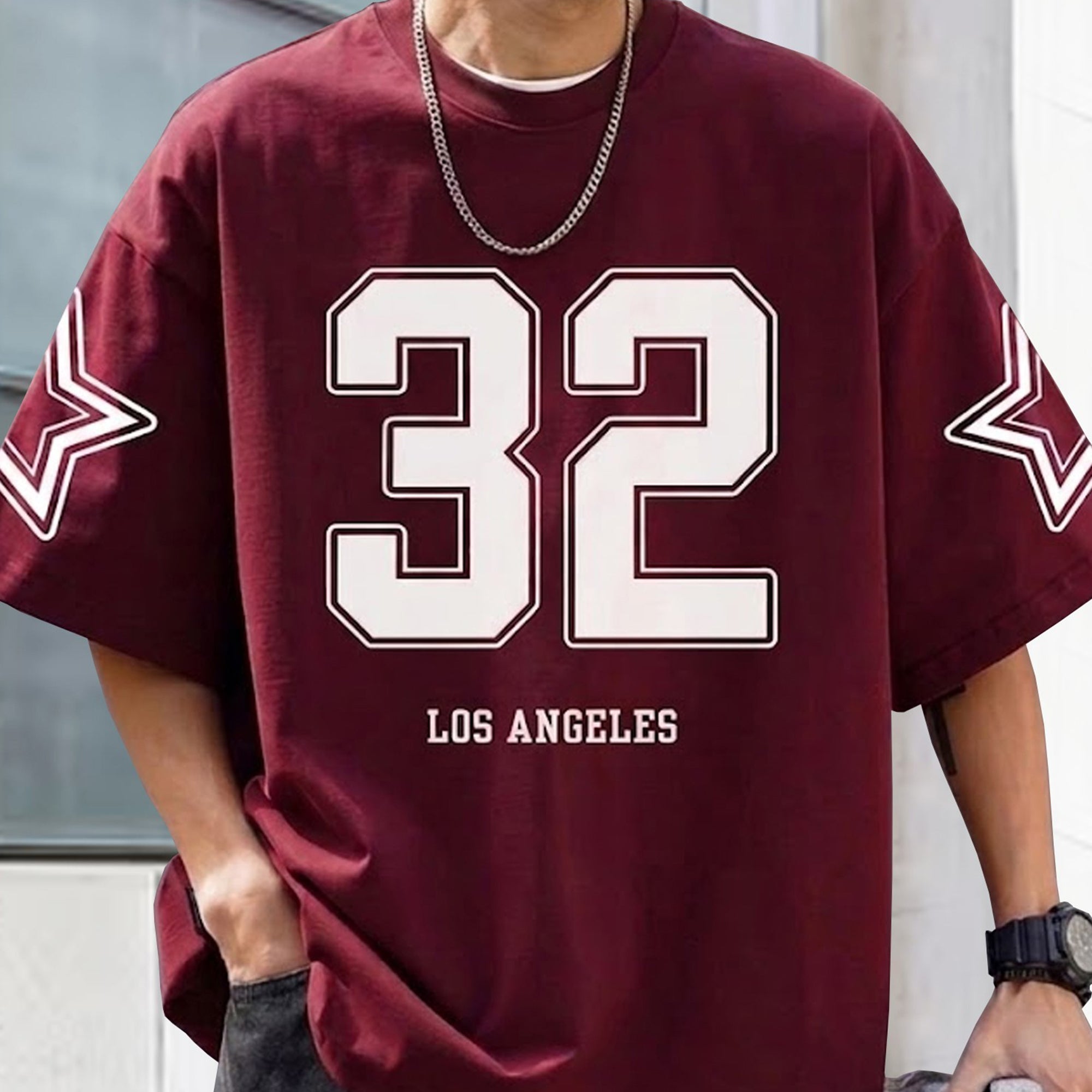 Men Oversized 'Los Angeles' Printed Tshirt Maroon