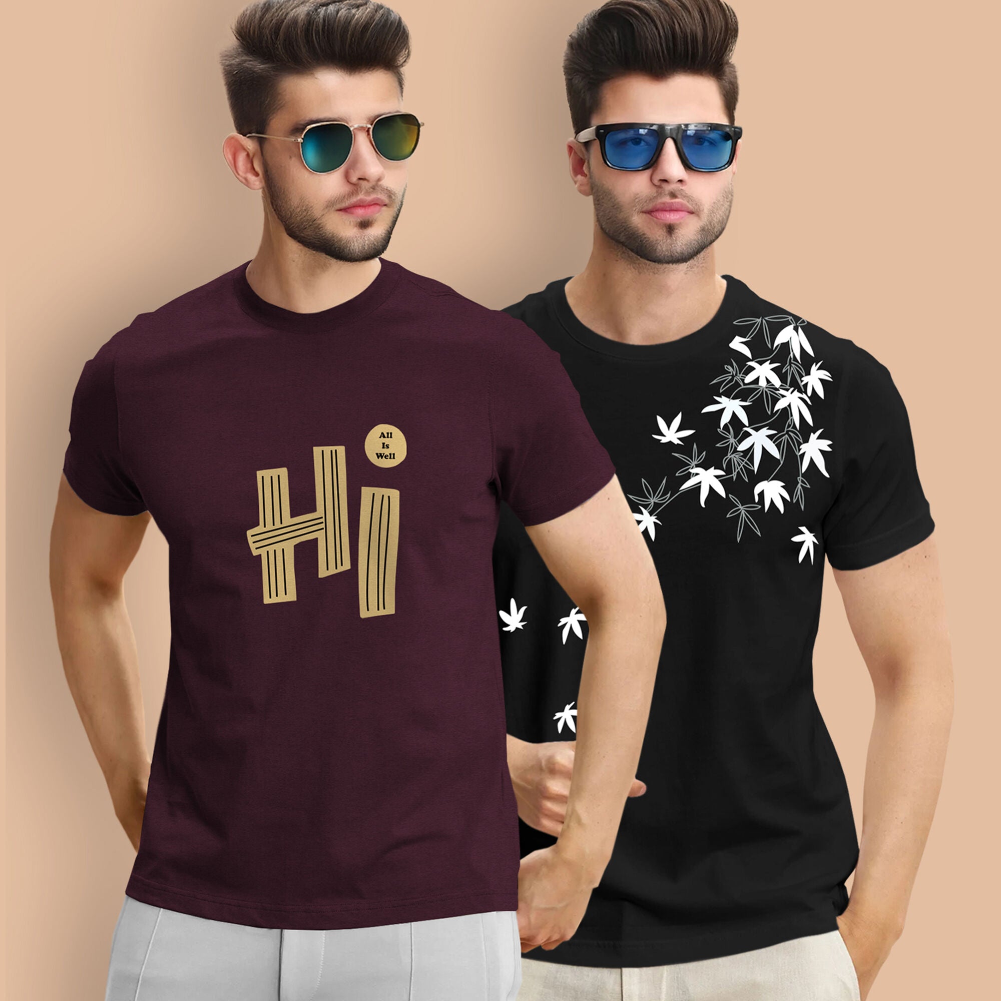 (Pack Of 2) Half Sleeve Printed Tshirts- 20 Variants