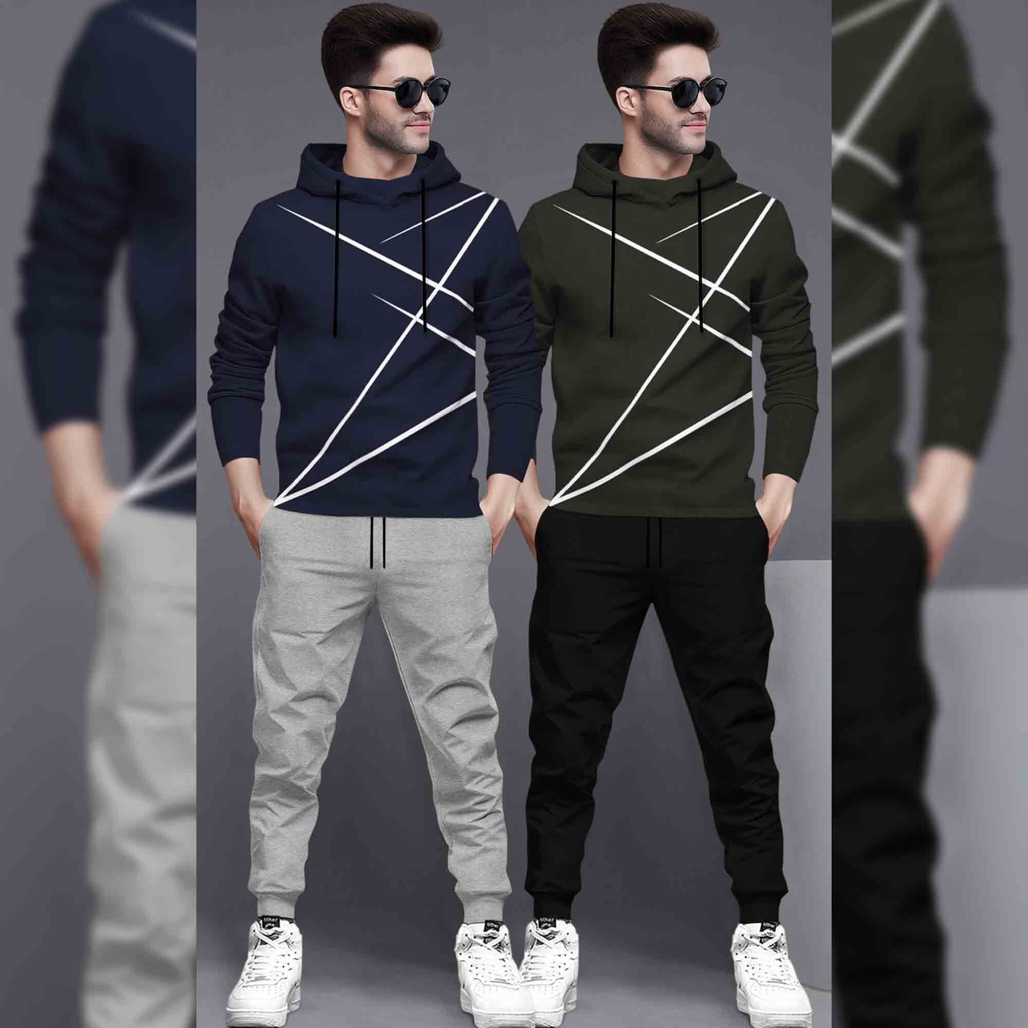 (Pack Of 2) Printed Tracksuit For Men Navy & Olivegreen