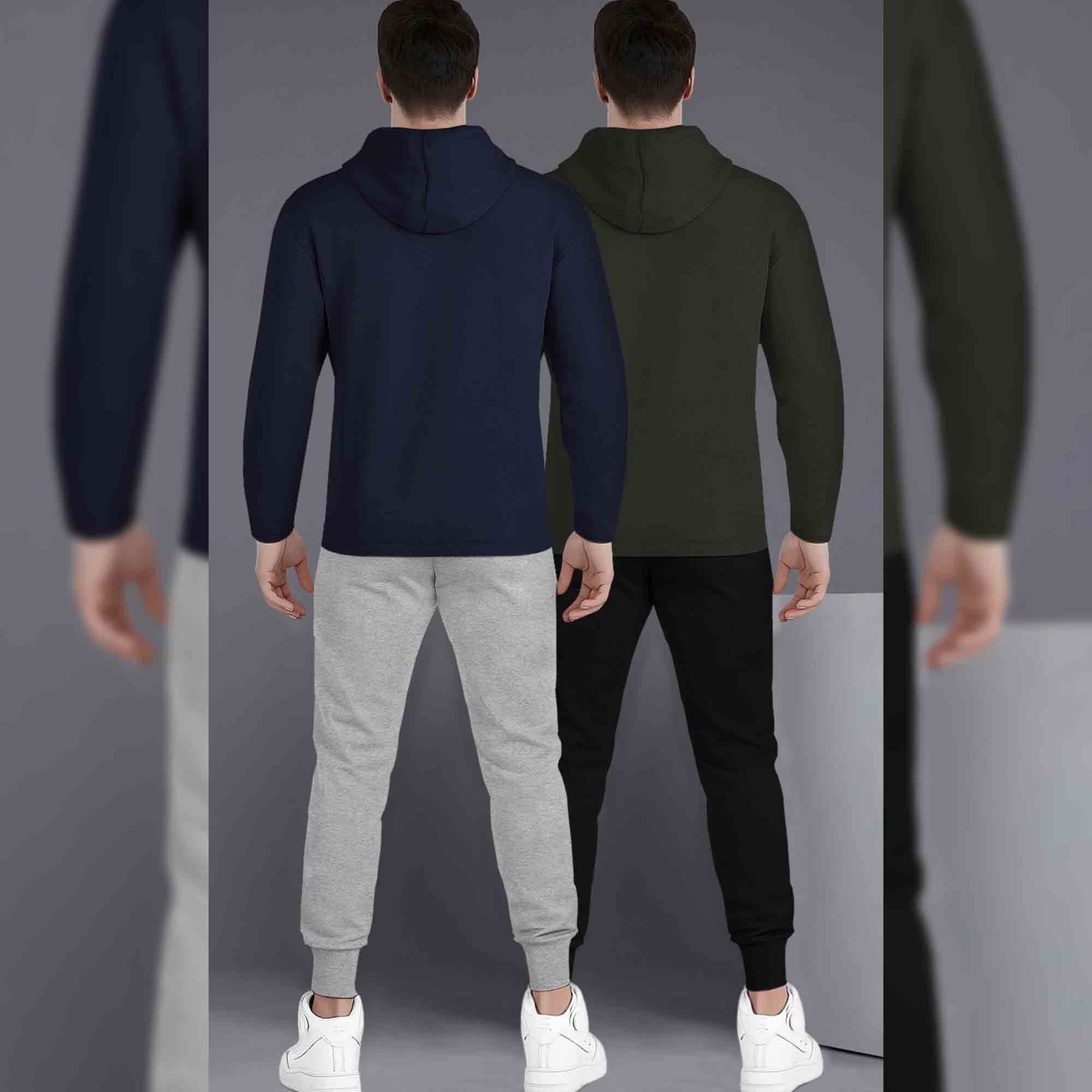 (Pack Of 2) Printed Tracksuit For Men Navy & Olivegreen