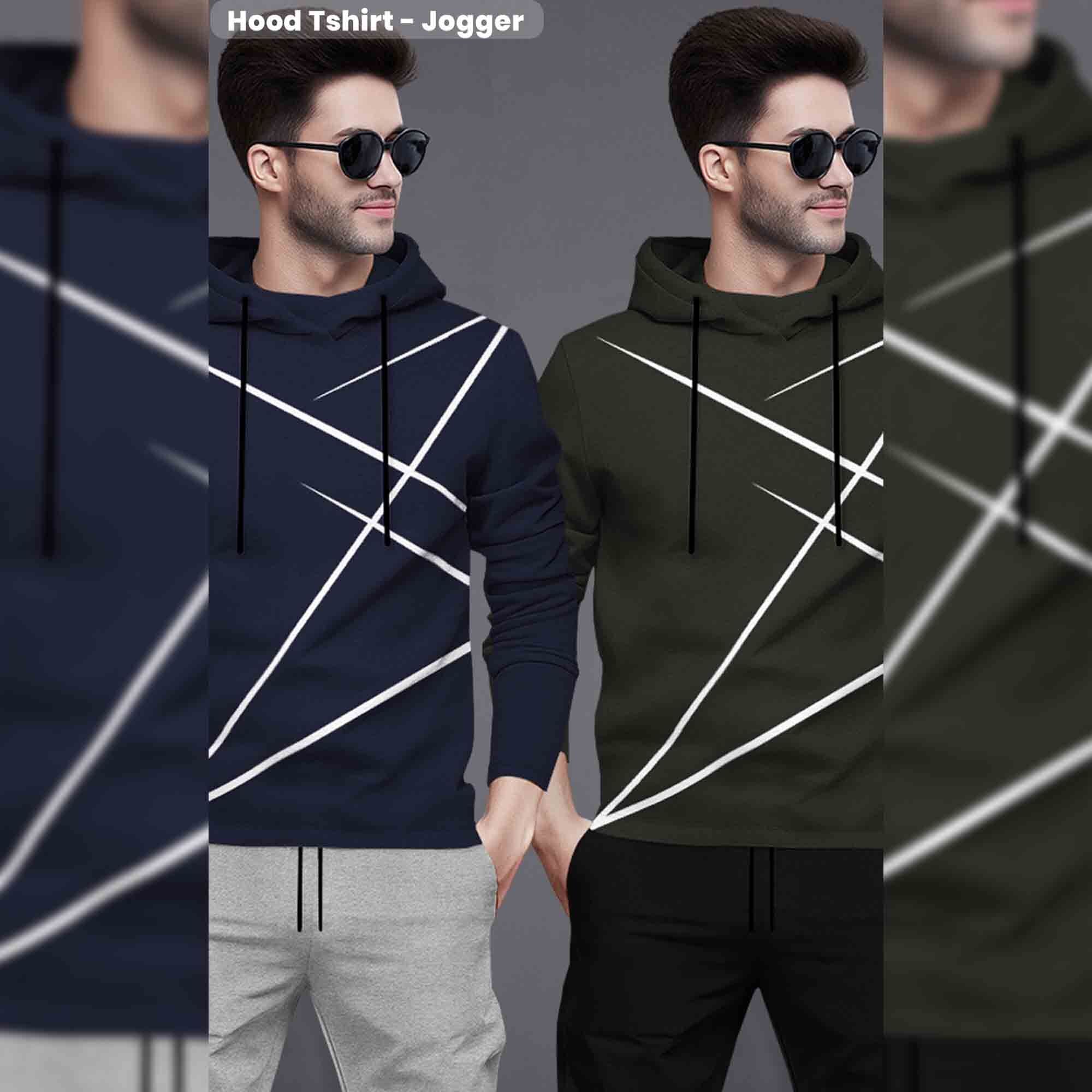 (Pack Of 2) Printed Tracksuit For Men Navy & Olivegreen