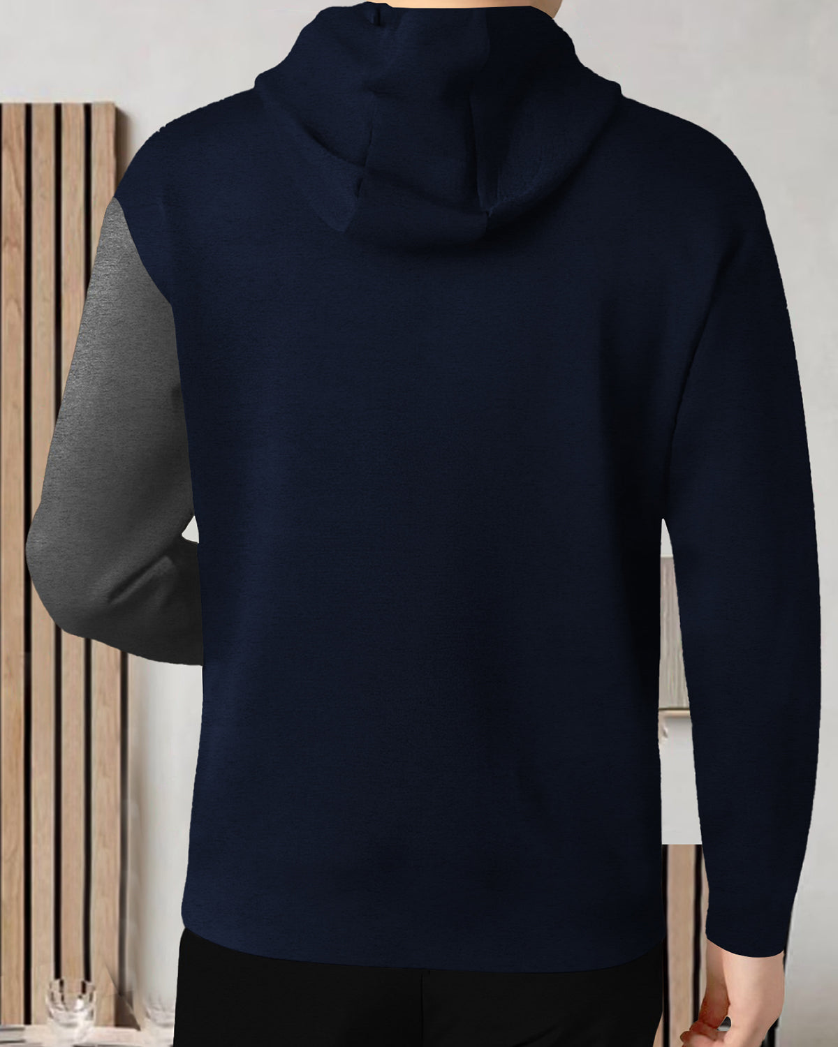 Mens Full Sleeve Hooded Neck Dual Color Printed T-shirt / Navy & Darkgrey