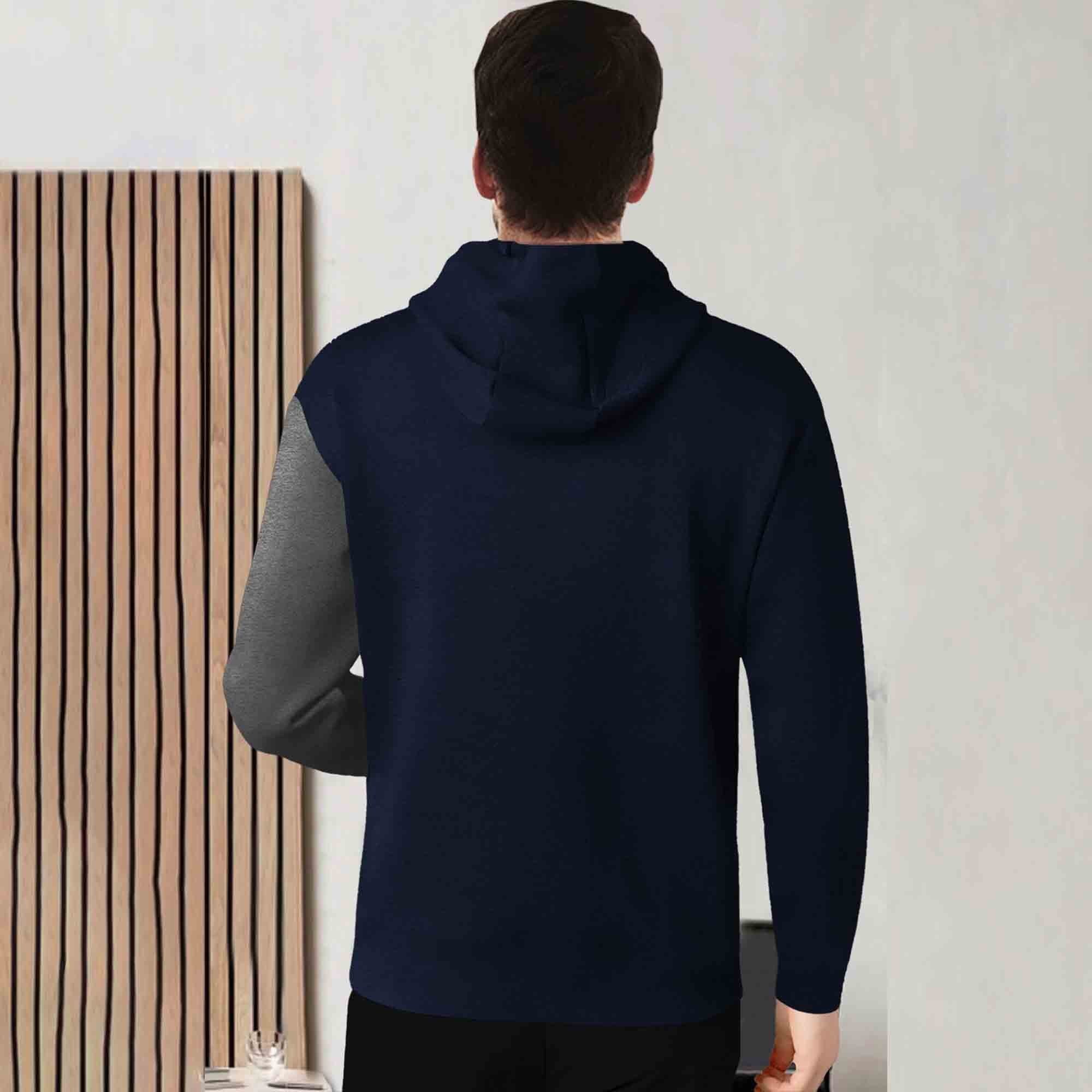 Mens Full Sleeve Hooded Neck Dual Color Printed T-shirt / Navy & Darkgrey
