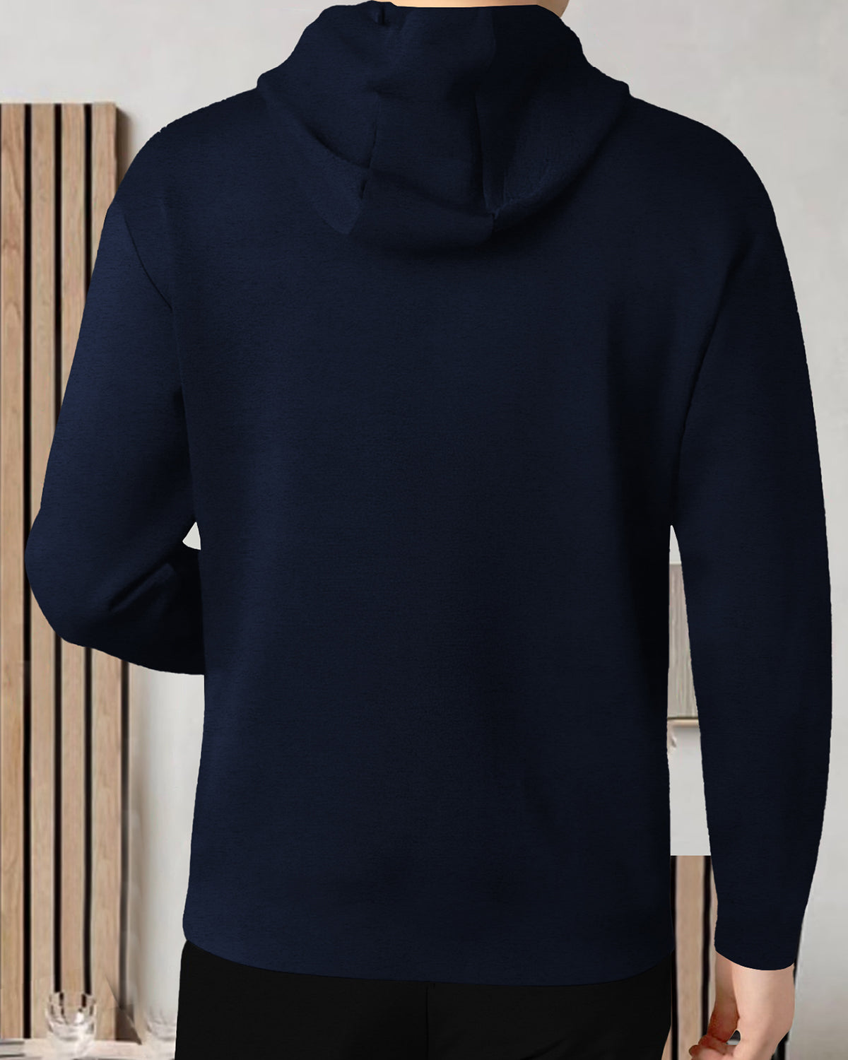 Mens Full Sleeve Hooded Neck Printed Navy Blue T-shirt