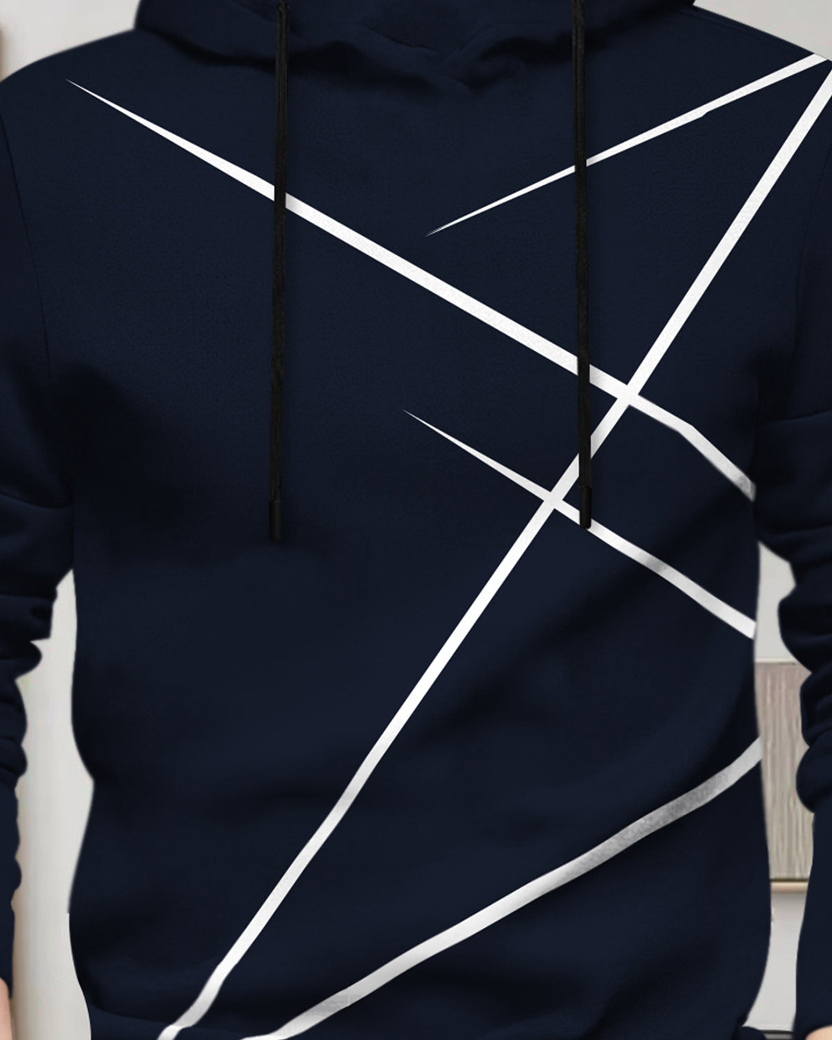 Mens Full Sleeve Hooded Neck Printed Navy Blue T-shirt