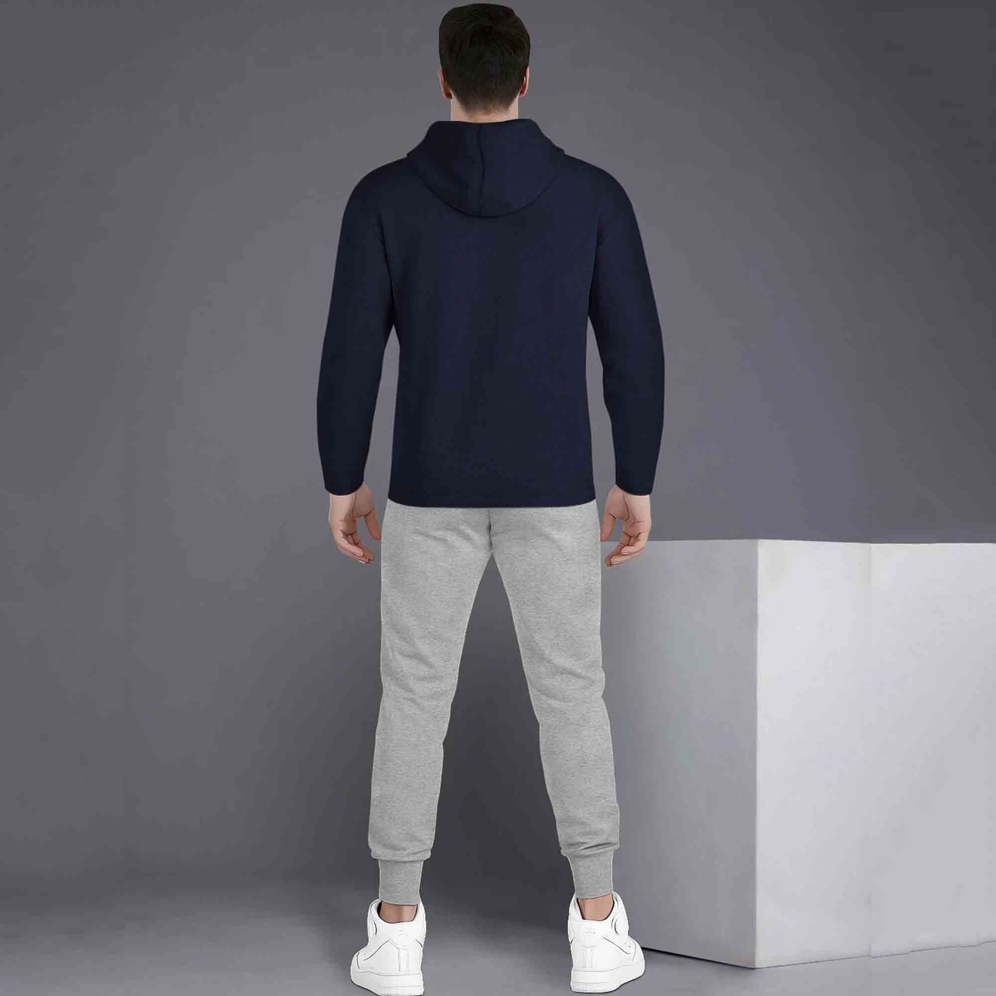 Full Sleeve ZigZag Parttern Navyblue T-shirt With Grey Matching Trackpant