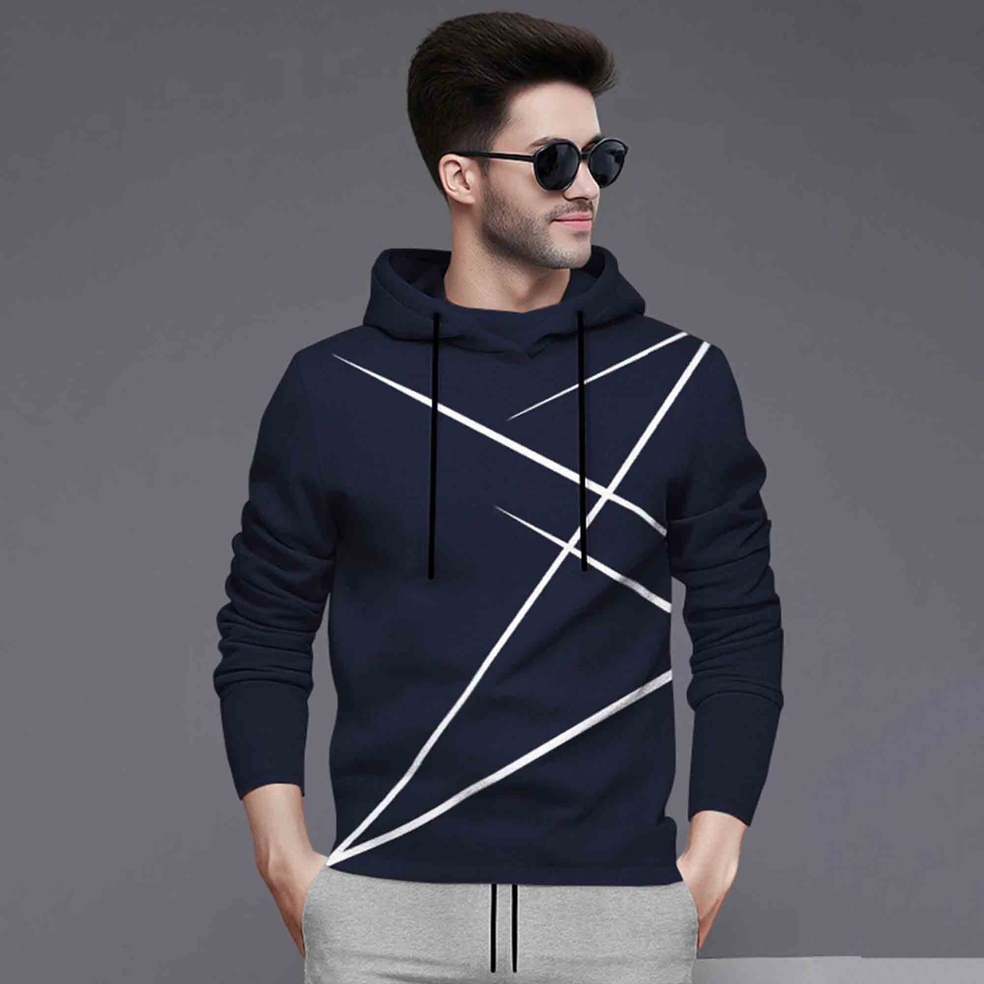 Full Sleeve ZigZag Parttern Navyblue T-shirt With Grey Matching Trackpant