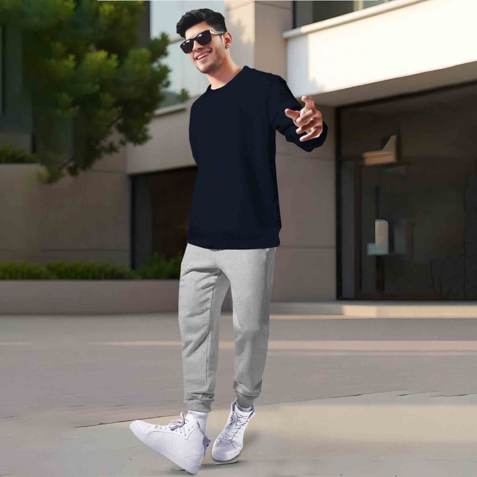 Mens Tracksuit - Full Sleeve Navy t-shirt Plain Grey Trackpant