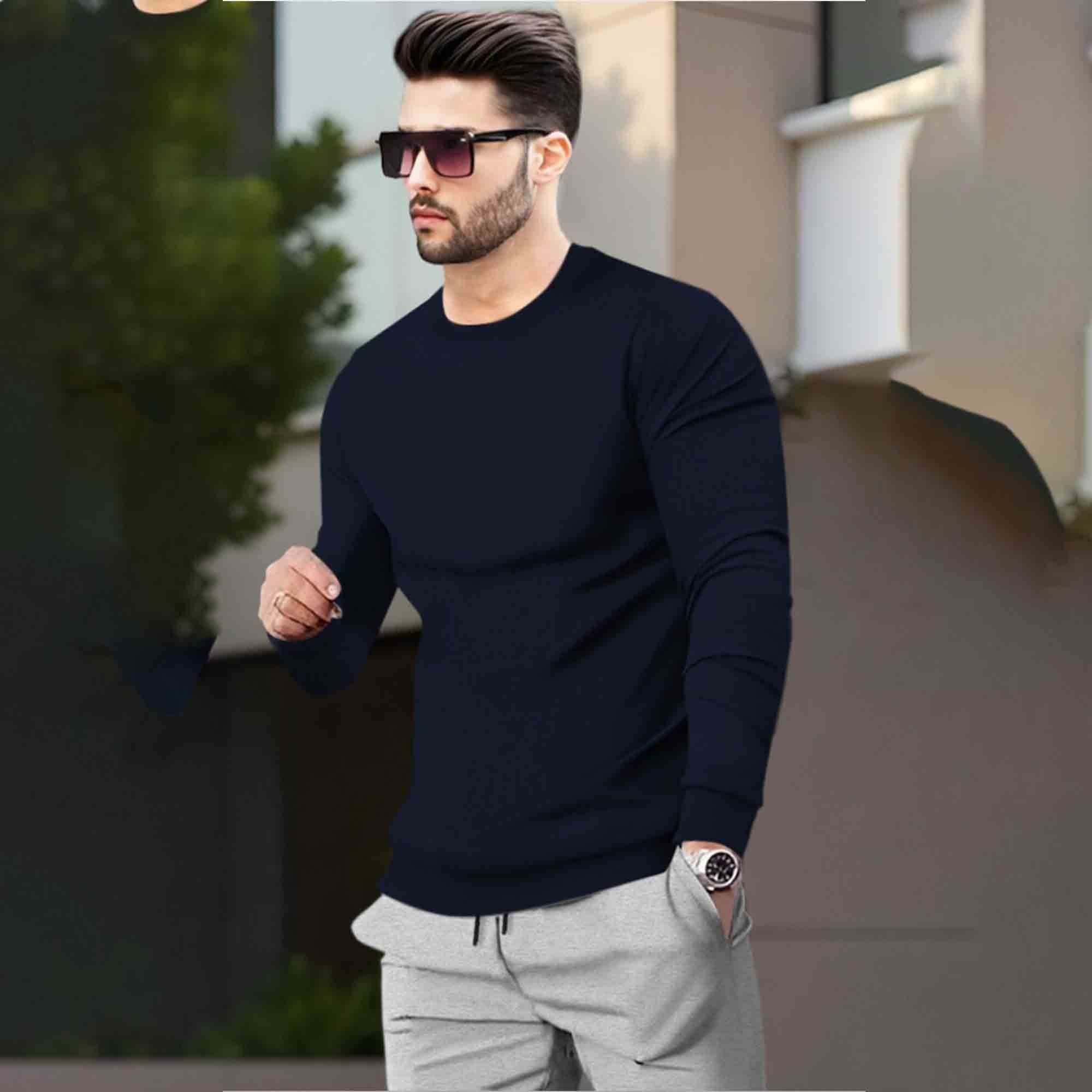 Mens Tracksuit - Full Sleeve Navy t-shirt Plain Grey Trackpant