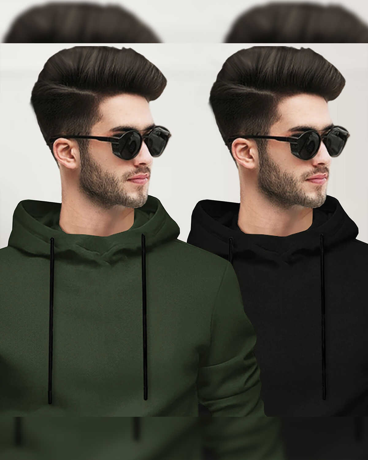 (Pack Of 2) Mens Full Sleeve Plain Olive & Black Hooded T-shirts