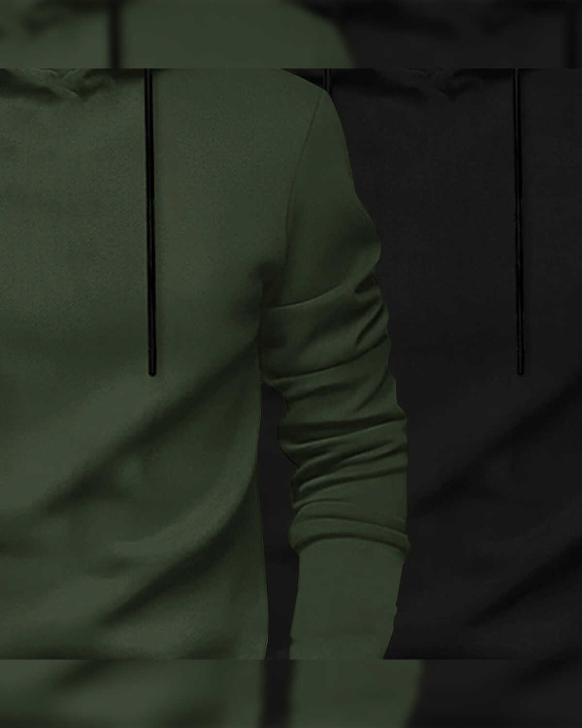 (Pack Of 2) Mens Full Sleeve Plain Olive & Black Hooded T-shirts