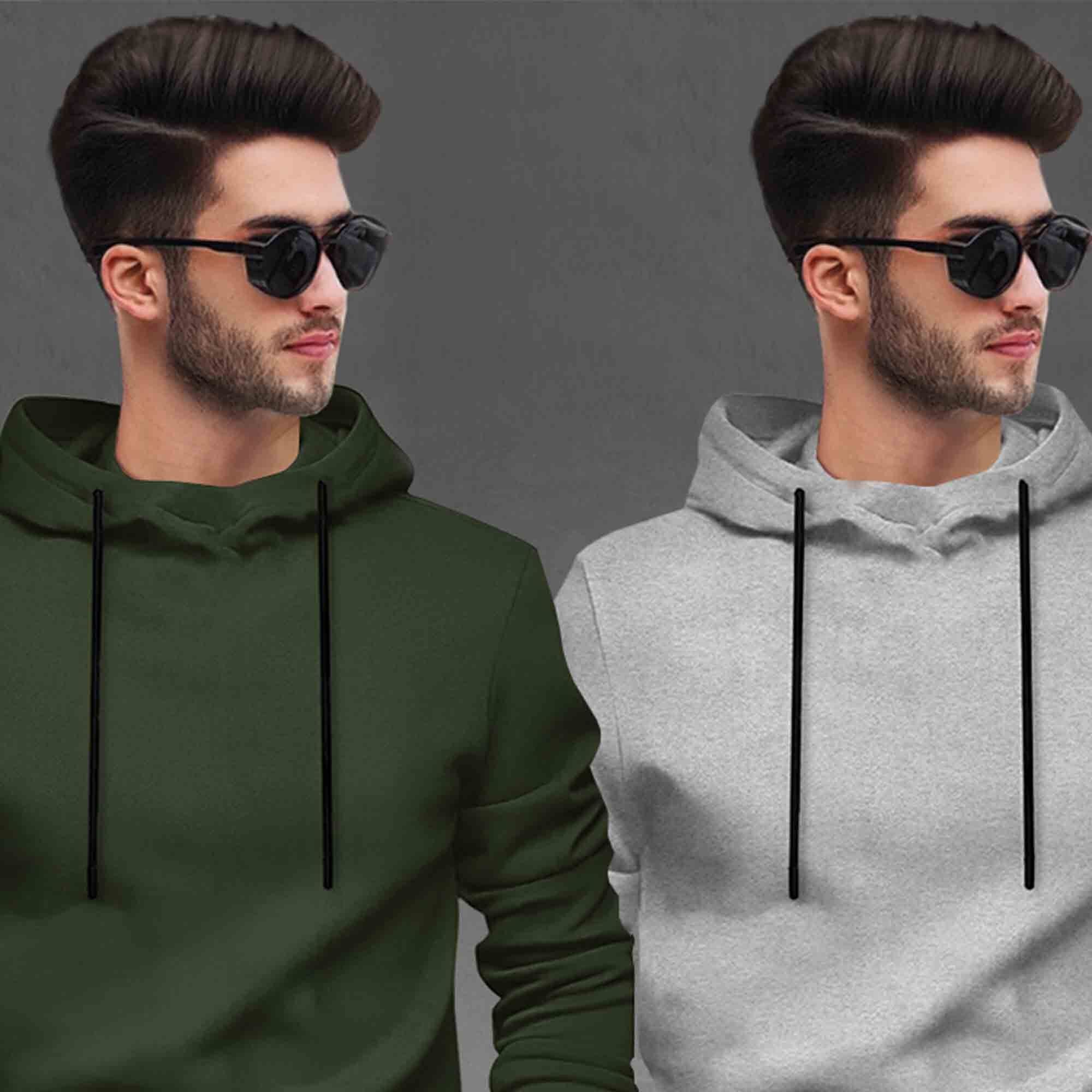 (Pack Of 2) Tracksuit Olive & Grey Hooded T-shirts / Matching Black Trackpants