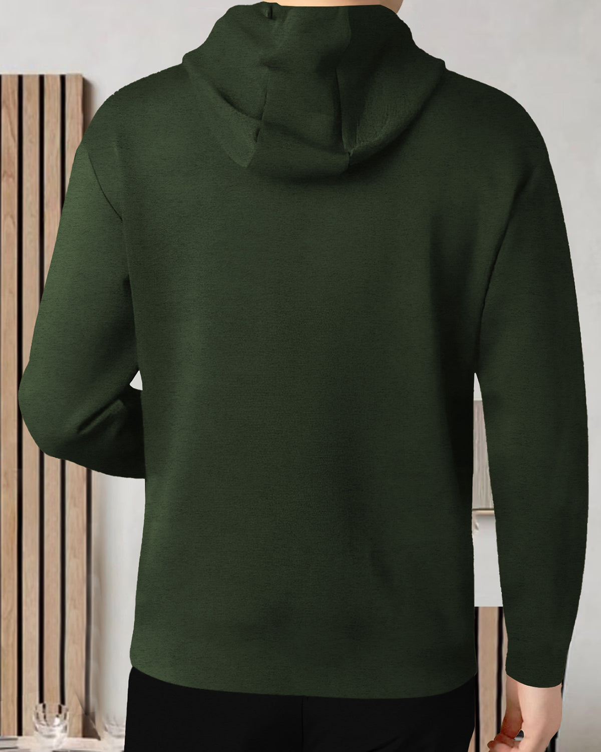 Mens Full Sleeve Hooded Neck Printed T-shirt Olive Green
