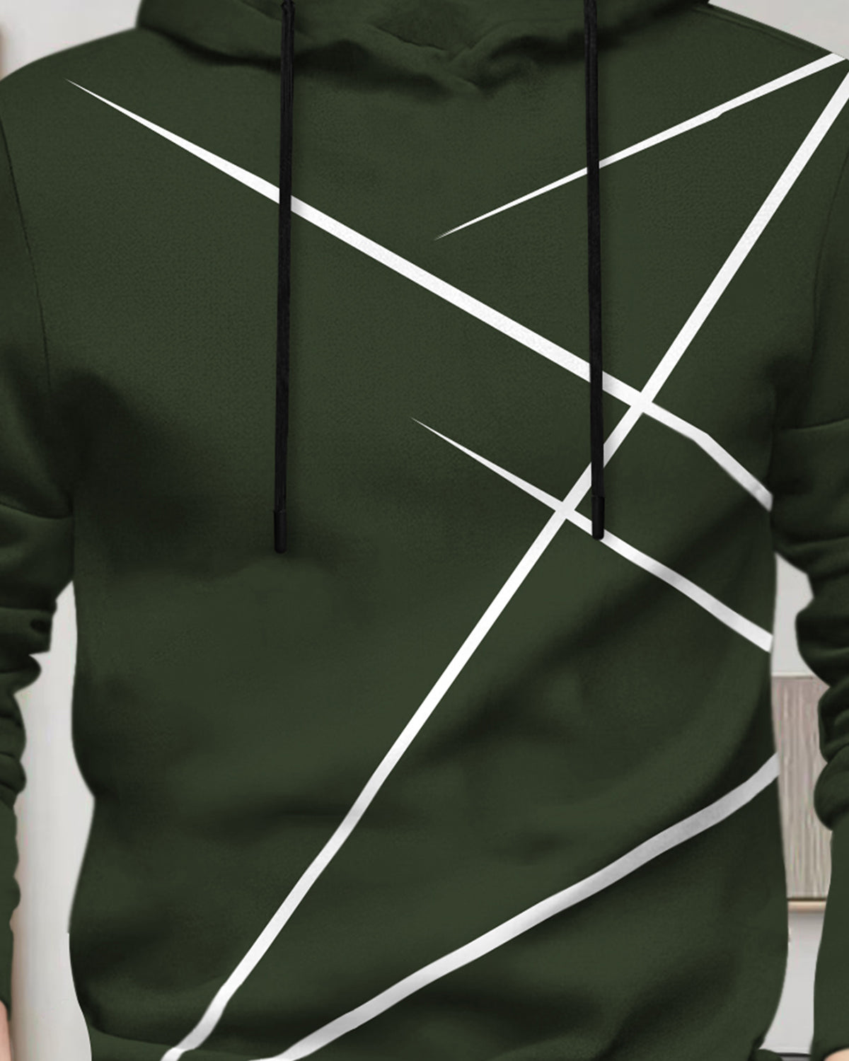 Mens Full Sleeve Hooded Neck Printed T-shirt Olive Green