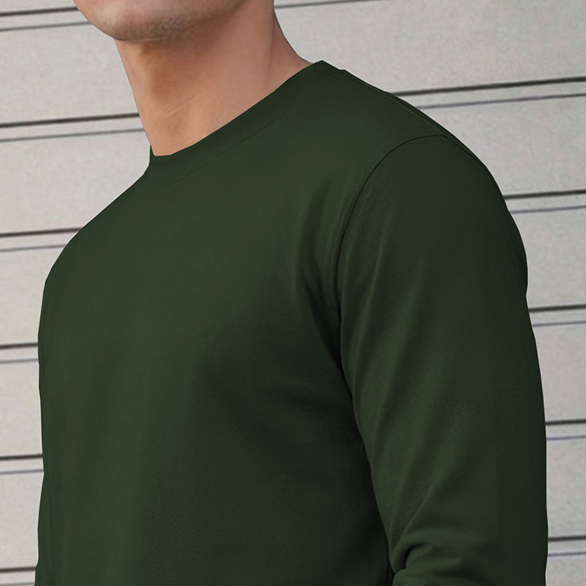 Mens Full Sleeve Round Neck Olive Green T-shirt
