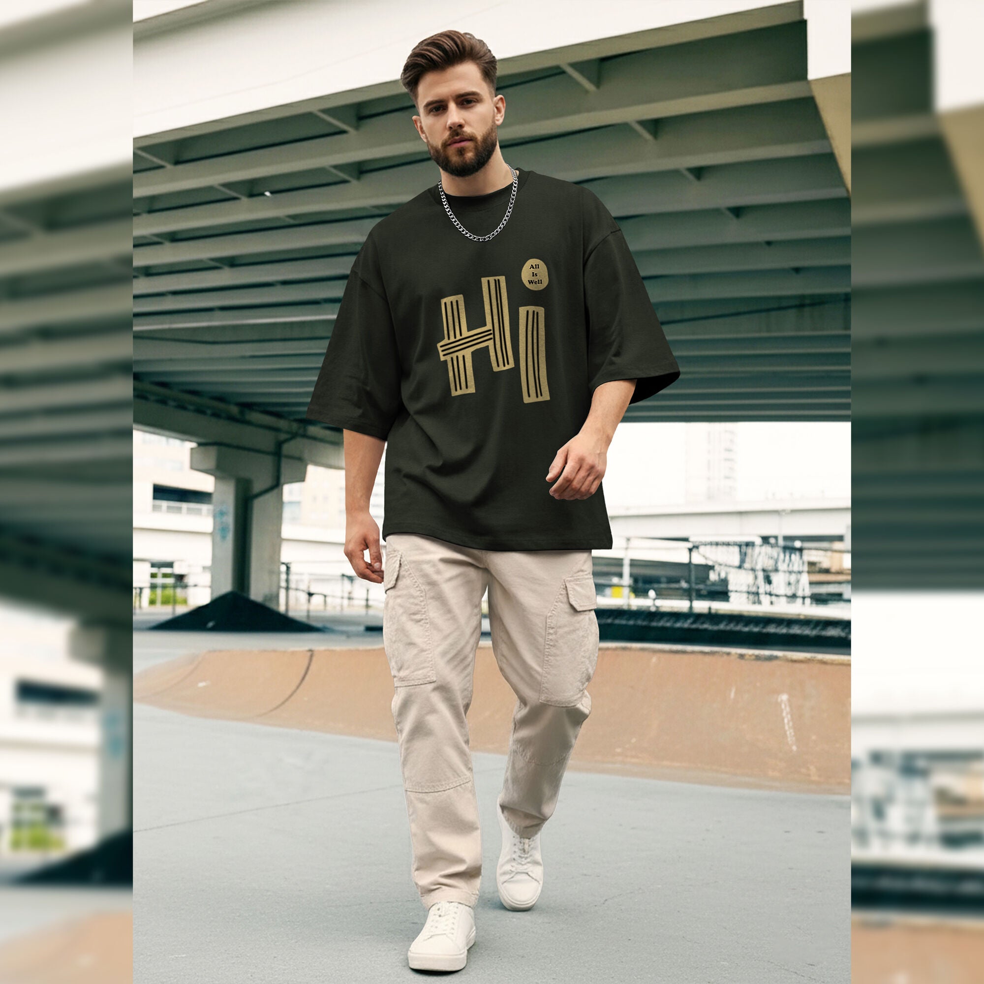 Mens Loose Fit Baggy T-shirt Olivegreen