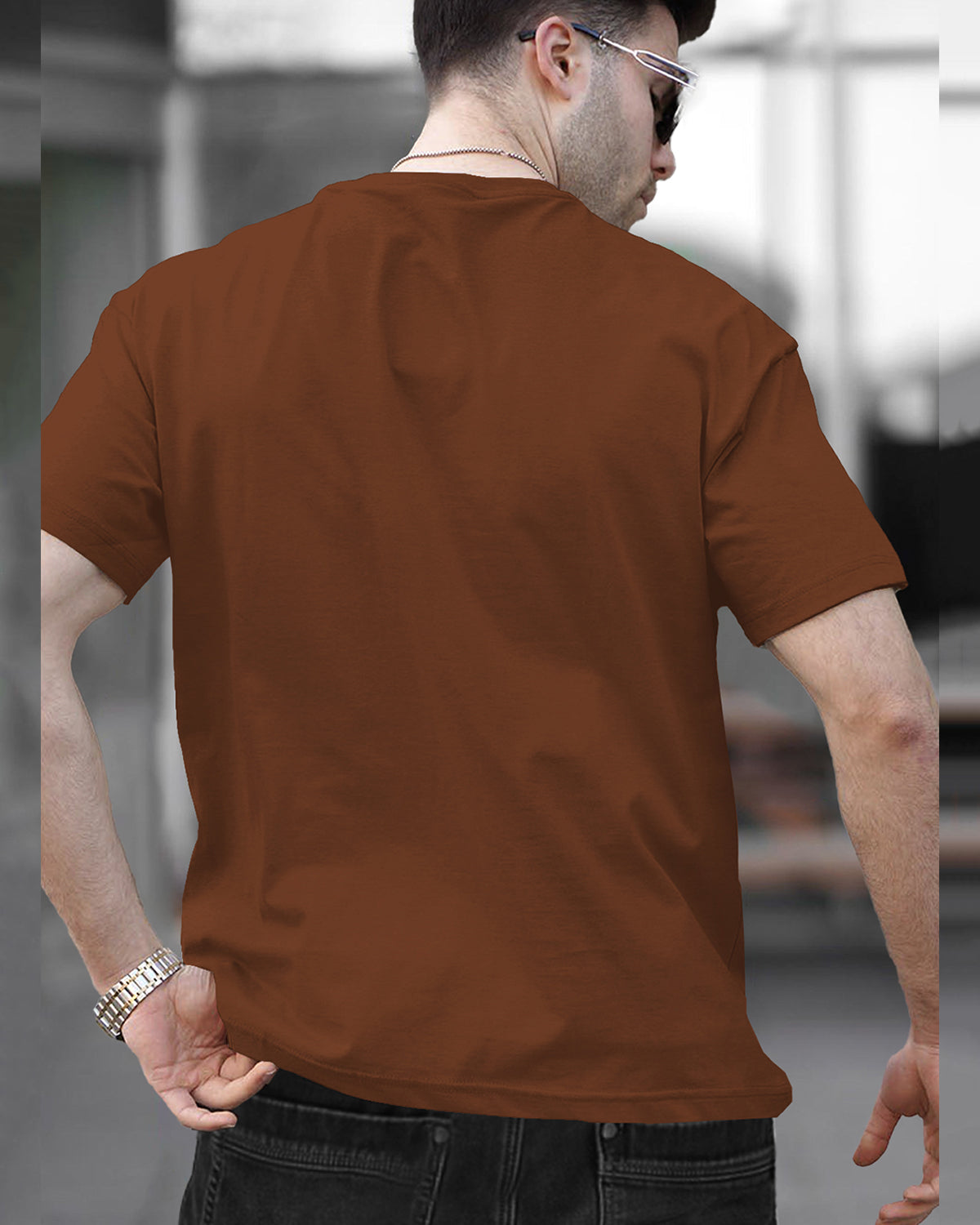 (Pack Of 1) Men Half Sleeve Round Neck Plain Brown T-shirt
