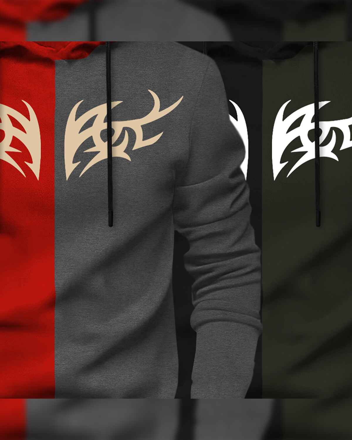 (Pack Of 2) Mens Printed Hooded Full Sleeve T-shirt Red & Black