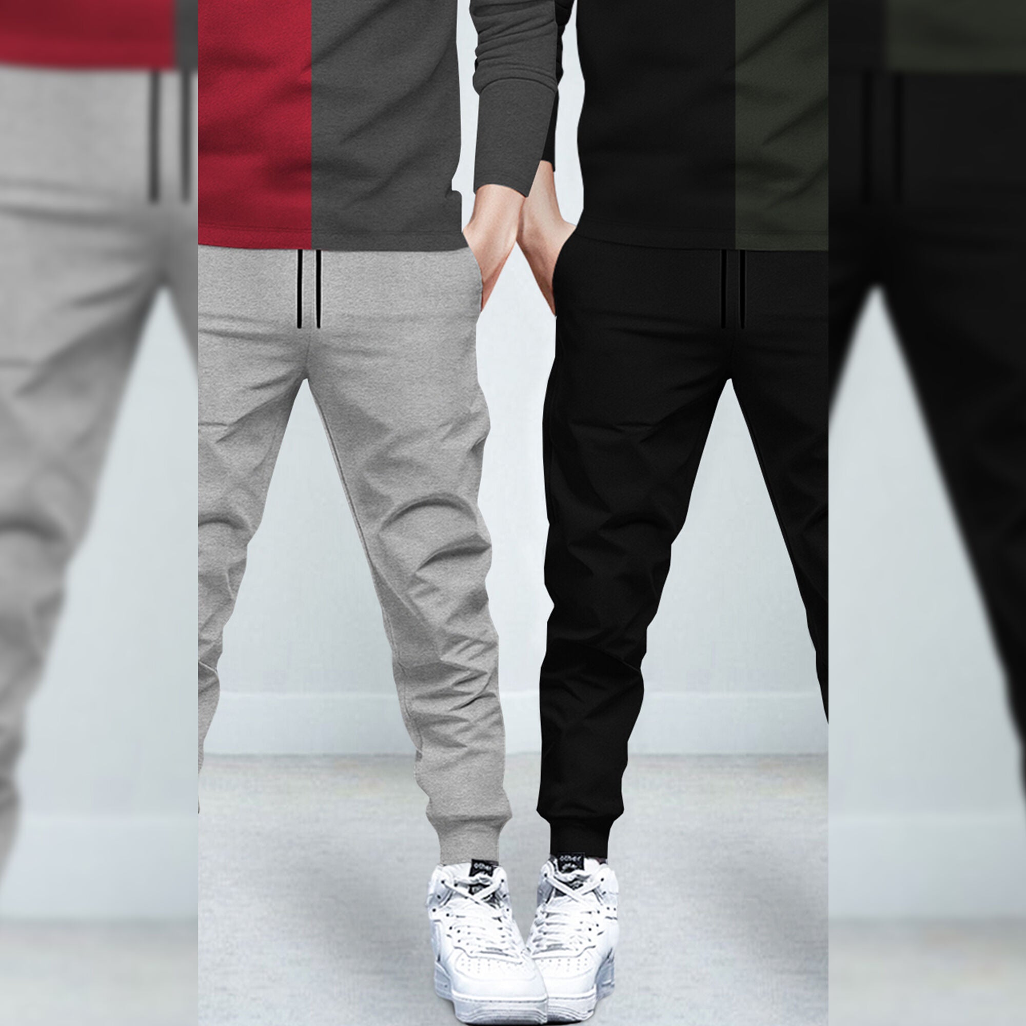 (Pack Of 2) Printed Tracksuit Red & Black Hooded T-shirts - Matching Plain Trackpants