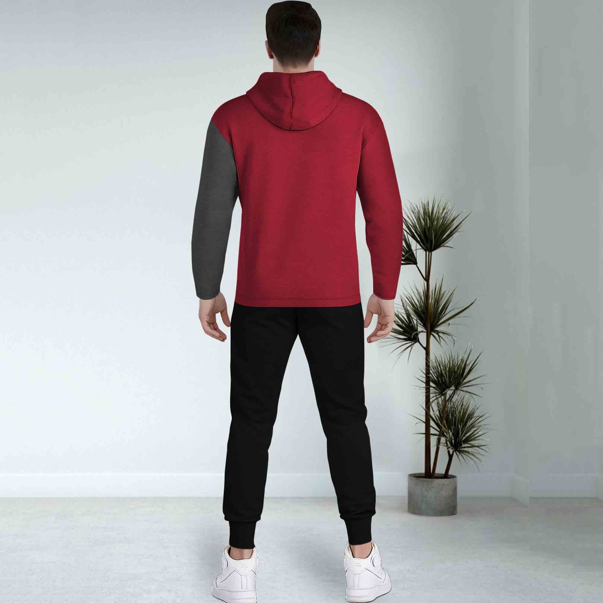 Dual Color Red & Darkgrey T-shirt With Matching TrackPant Hoodie Tracksuit