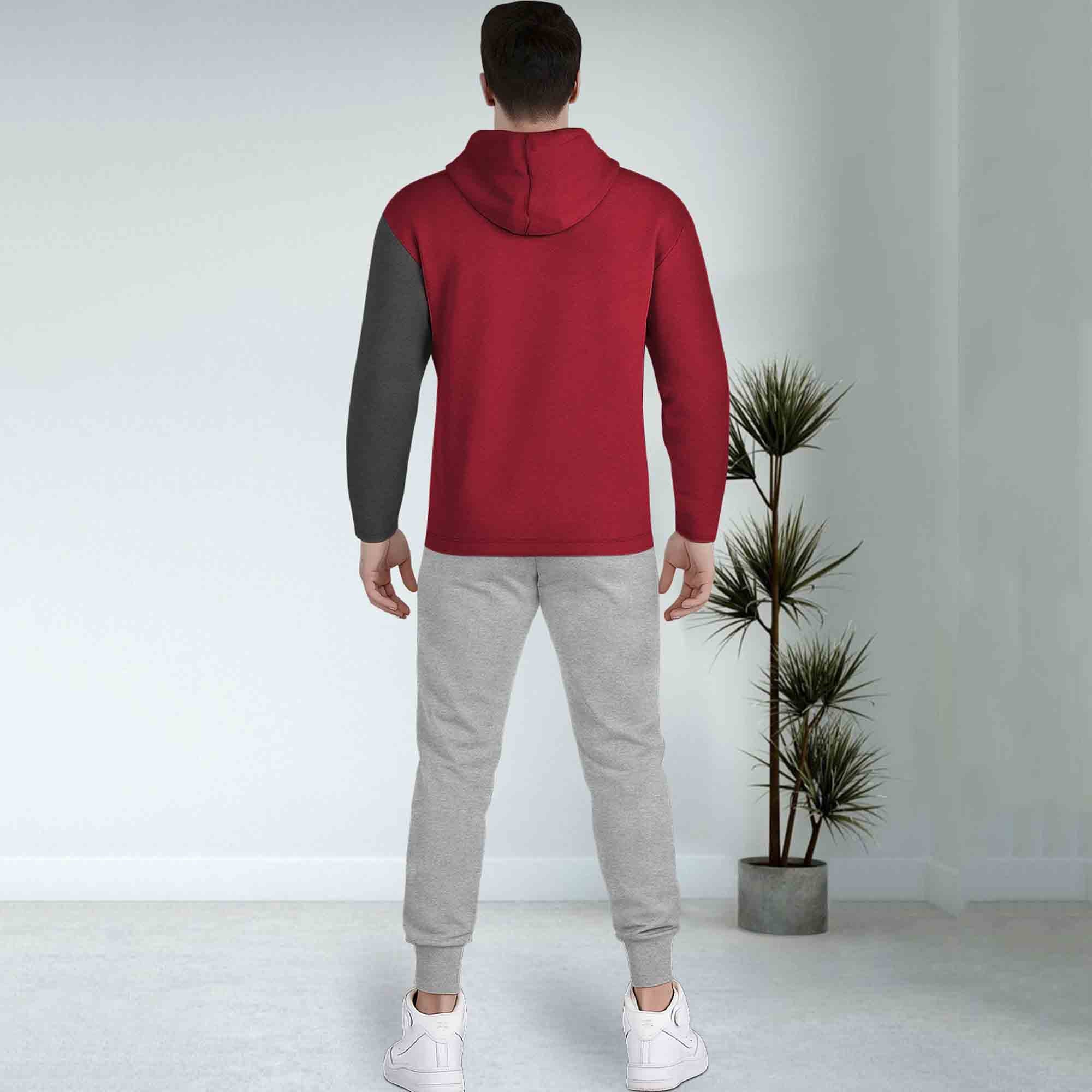 Dual Color Red T-shirt With Matching Grey TrackPant Hoodie Tracksuit
