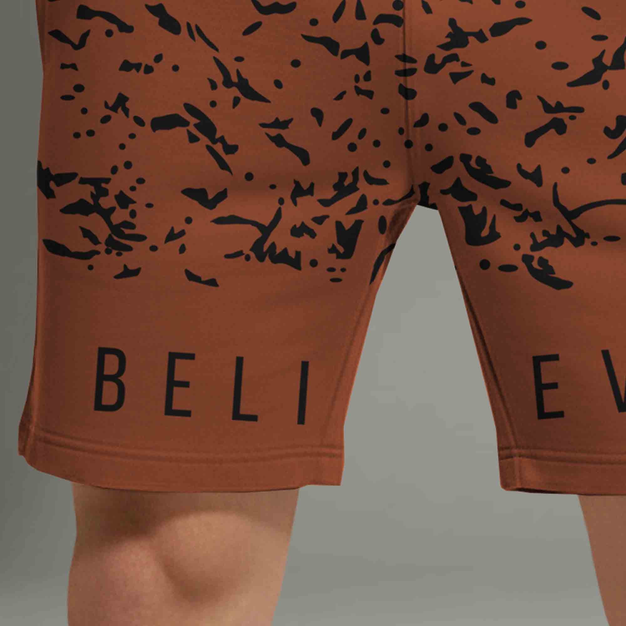 Men Slim Fit Brown Printed Shorts