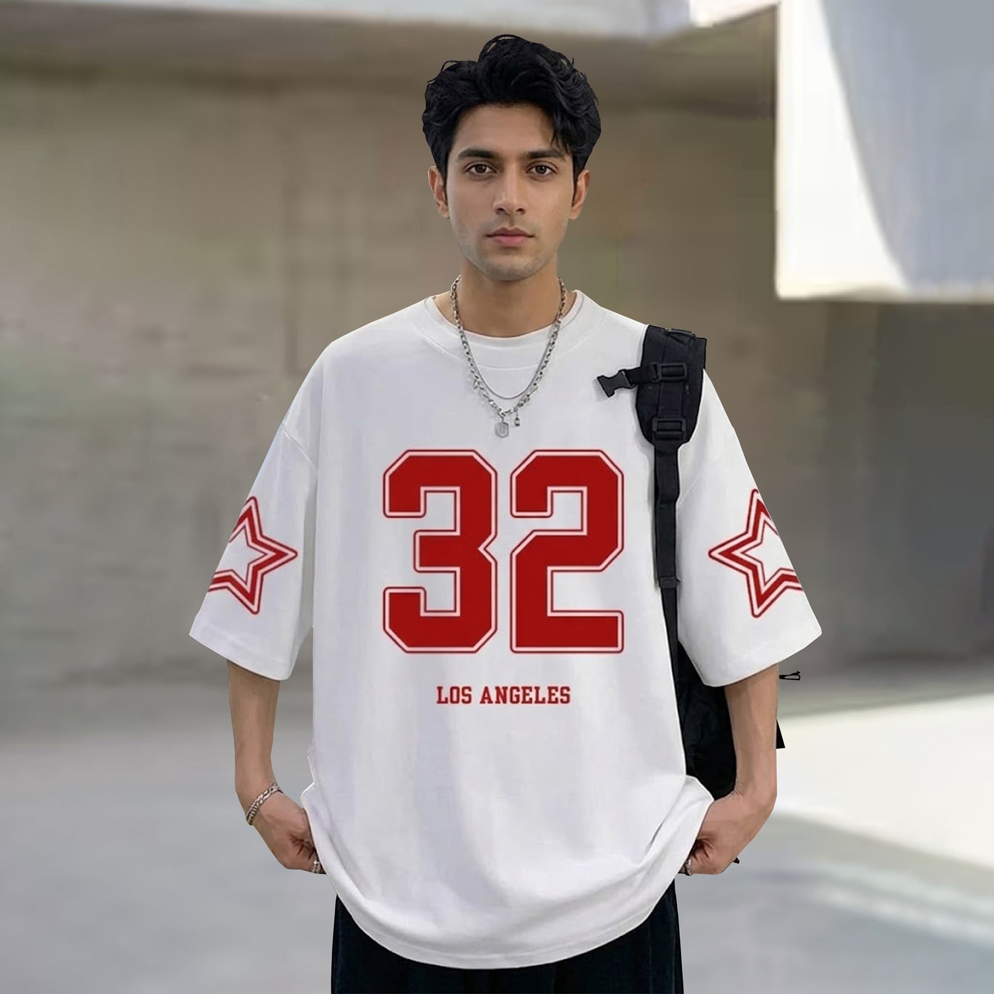 Men Oversized 'Los Angeles' Printed Tshirt White