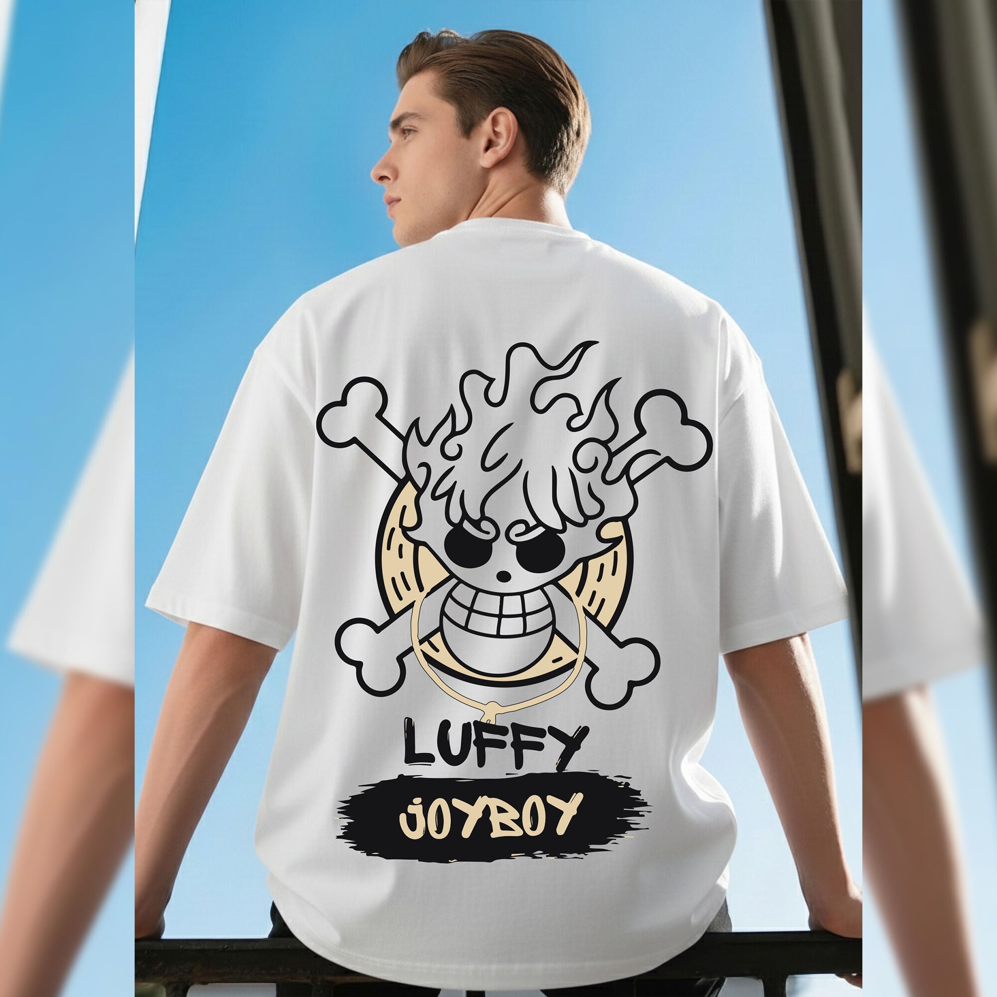 Mens Loose Fit Back Printed Oversized Tshirt White