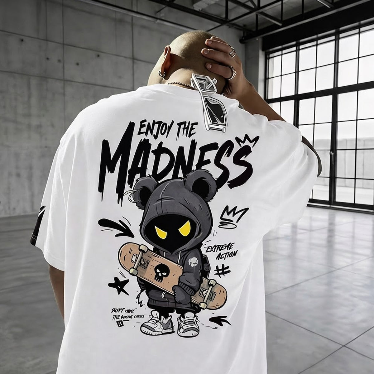 Mens Back Printed Over Sized Graphic Design T-shirt White