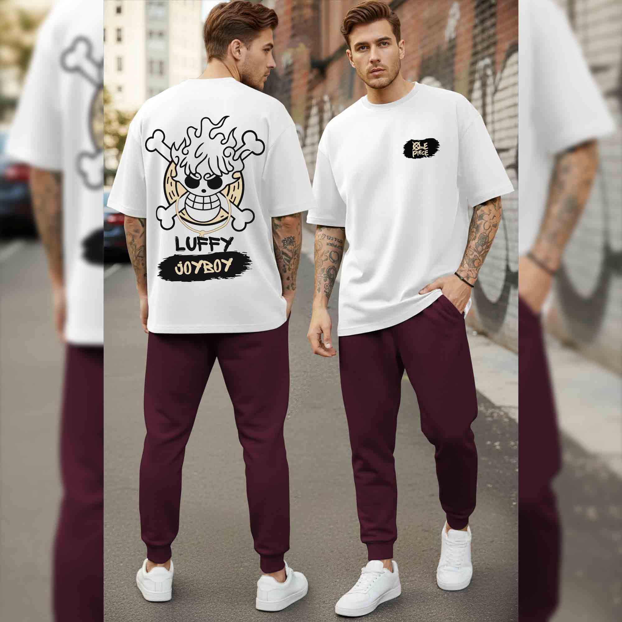 Men Outfit Set - Oversized Printed T shirts & Plain Track Pants - 11 Variants