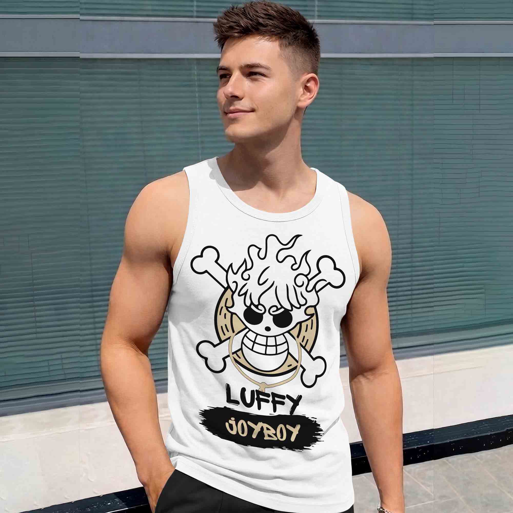 Men Scoop Neck Graphic Design Printed Vest White